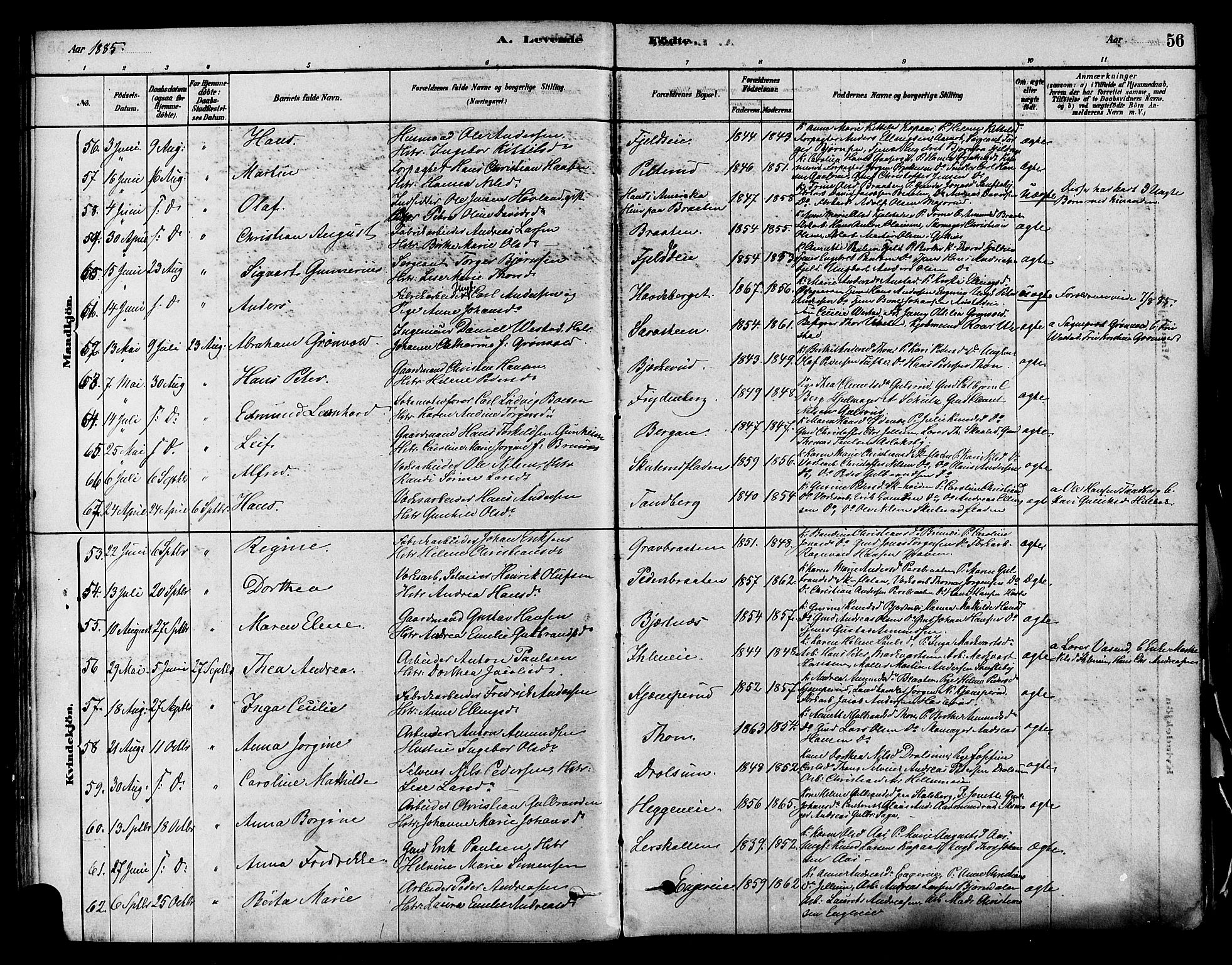Modum kirkebøker, AV/SAKO-A-234/F/Fa/L0011: Parish register (official) no. 11, 1877-1889, p. 56