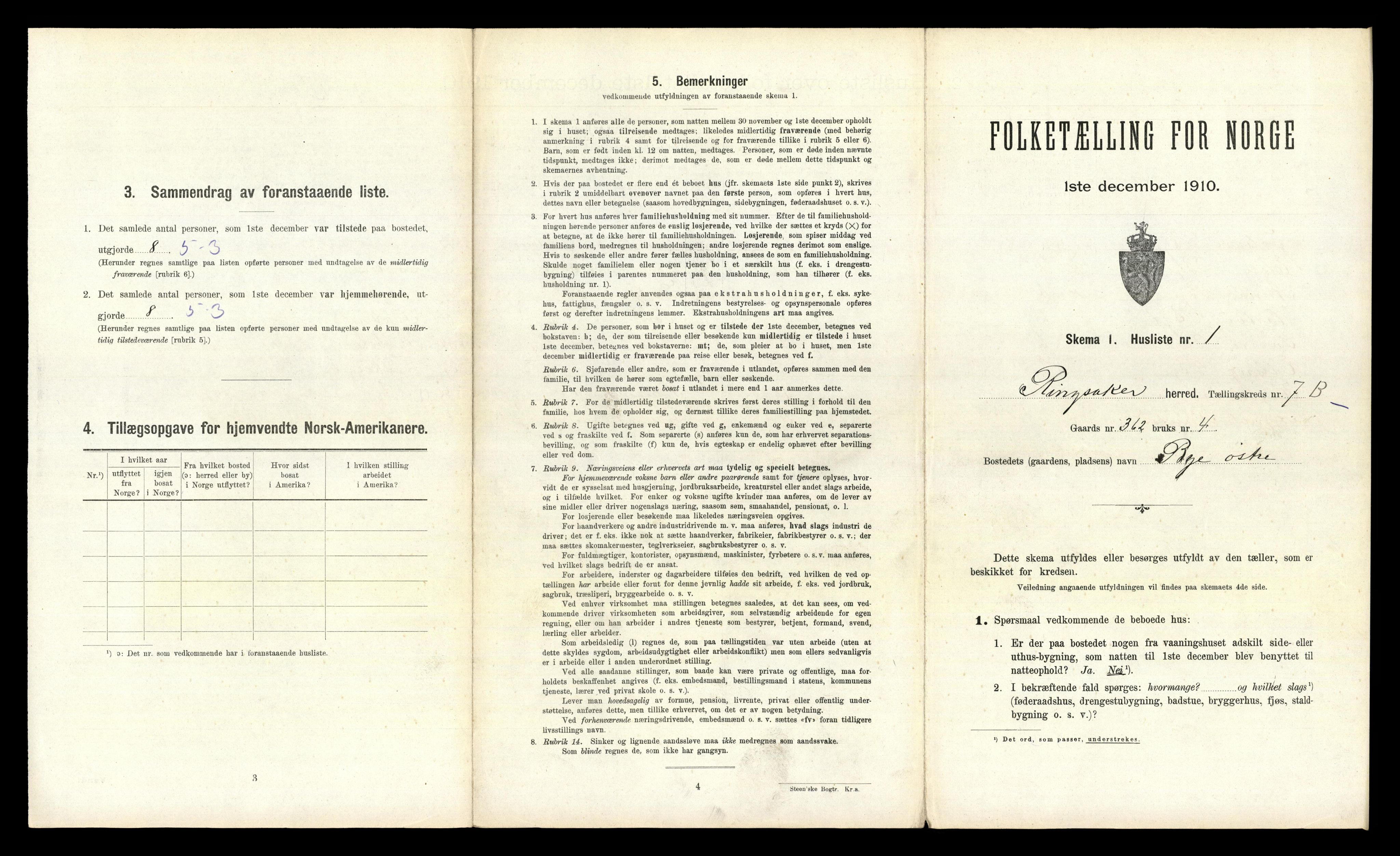 RA, 1910 census for Ringsaker, 1910, p. 1091