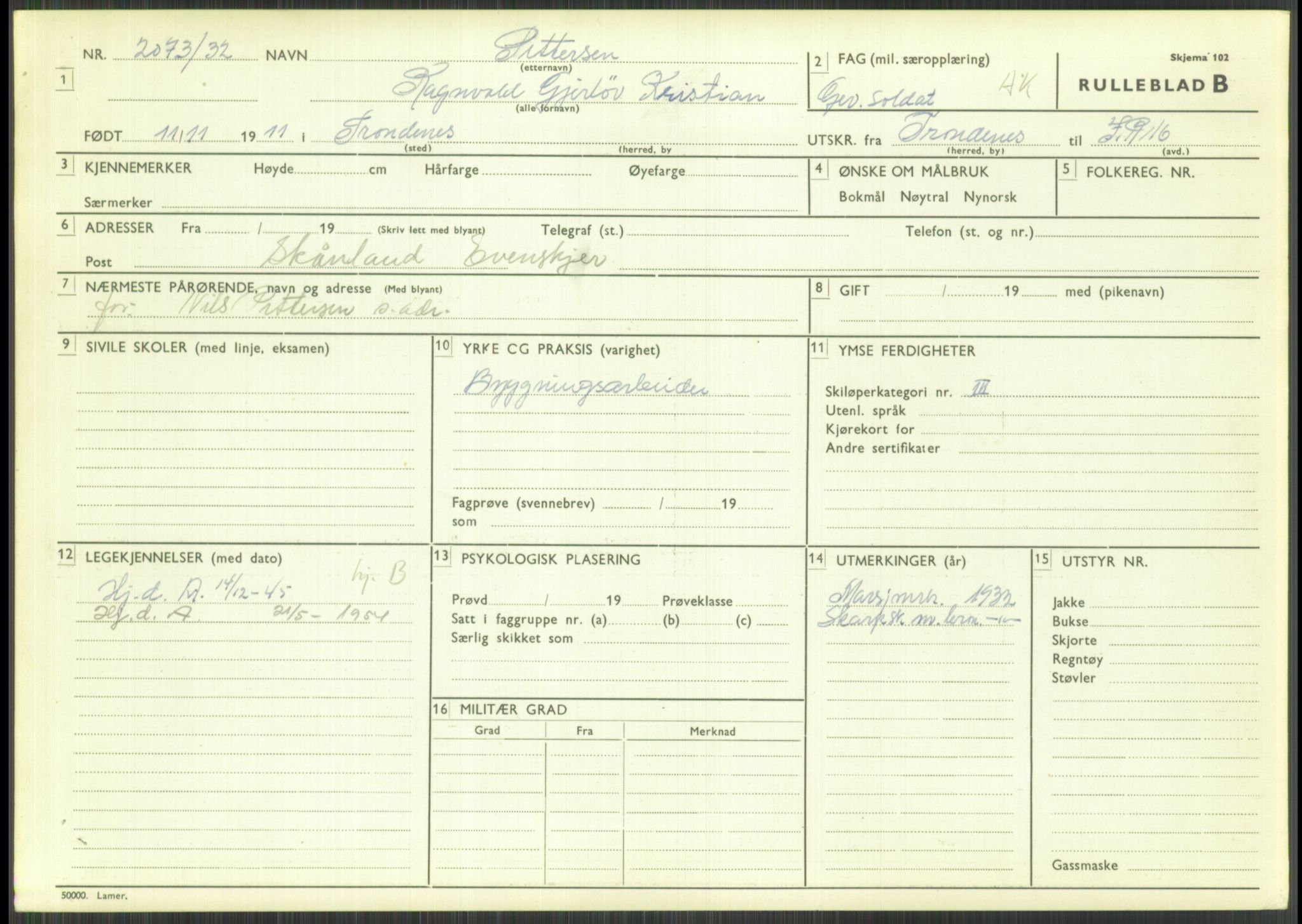 Forsvaret, Troms infanteriregiment nr. 16, AV/RA-RAFA-3146/P/Pa/L0016: Rulleblad for regimentets menige mannskaper, årsklasse 1932, 1932, p. 1343