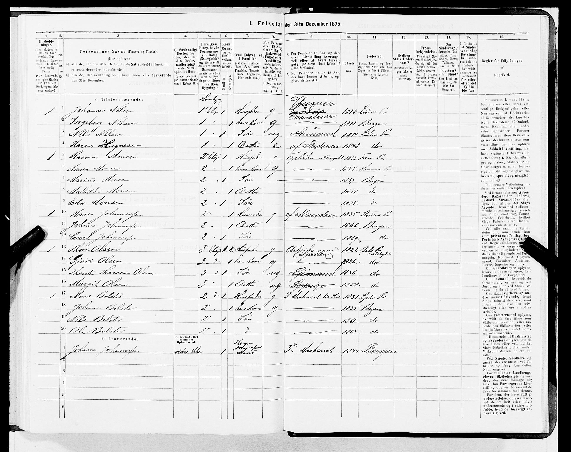 SAB, 1875 census for 1301 Bergen, 1875, p. 1116