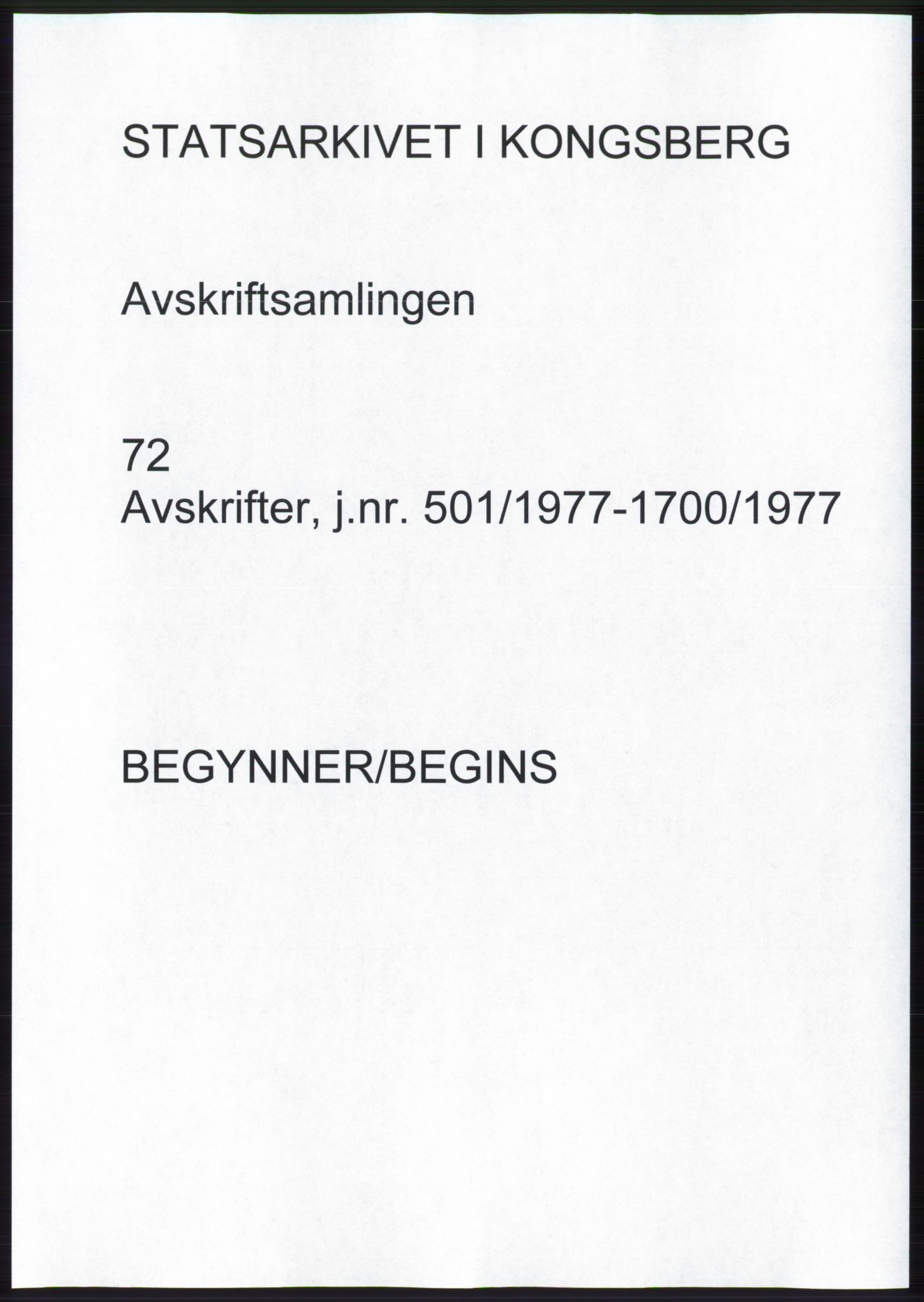 Statsarkivet i Kongsberg, AV/SAKO-A-0001, 1977, p. 1