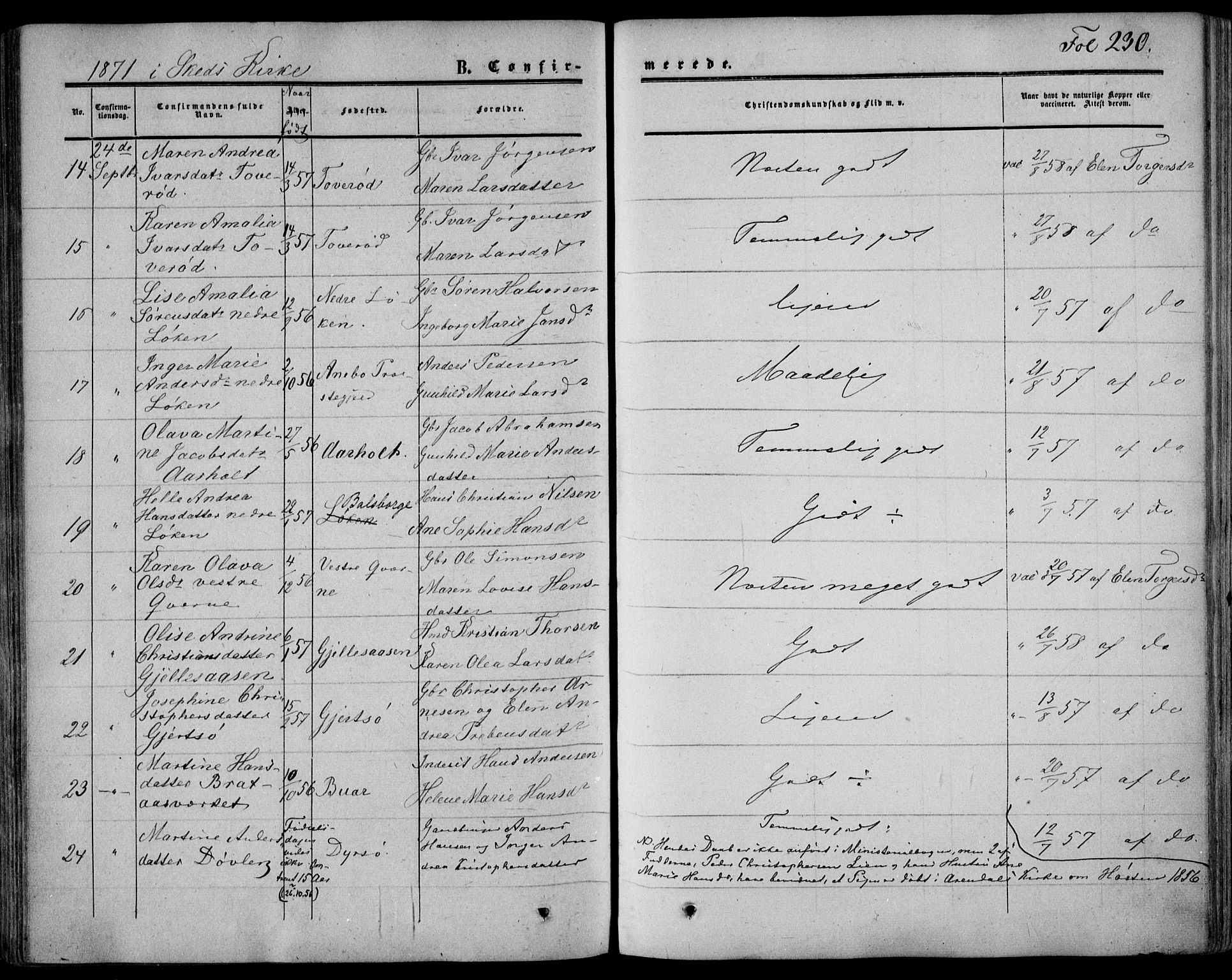 Stokke kirkebøker, SAKO/A-320/F/Fa/L0008: Parish register (official) no. I 8, 1858-1871, p. 230