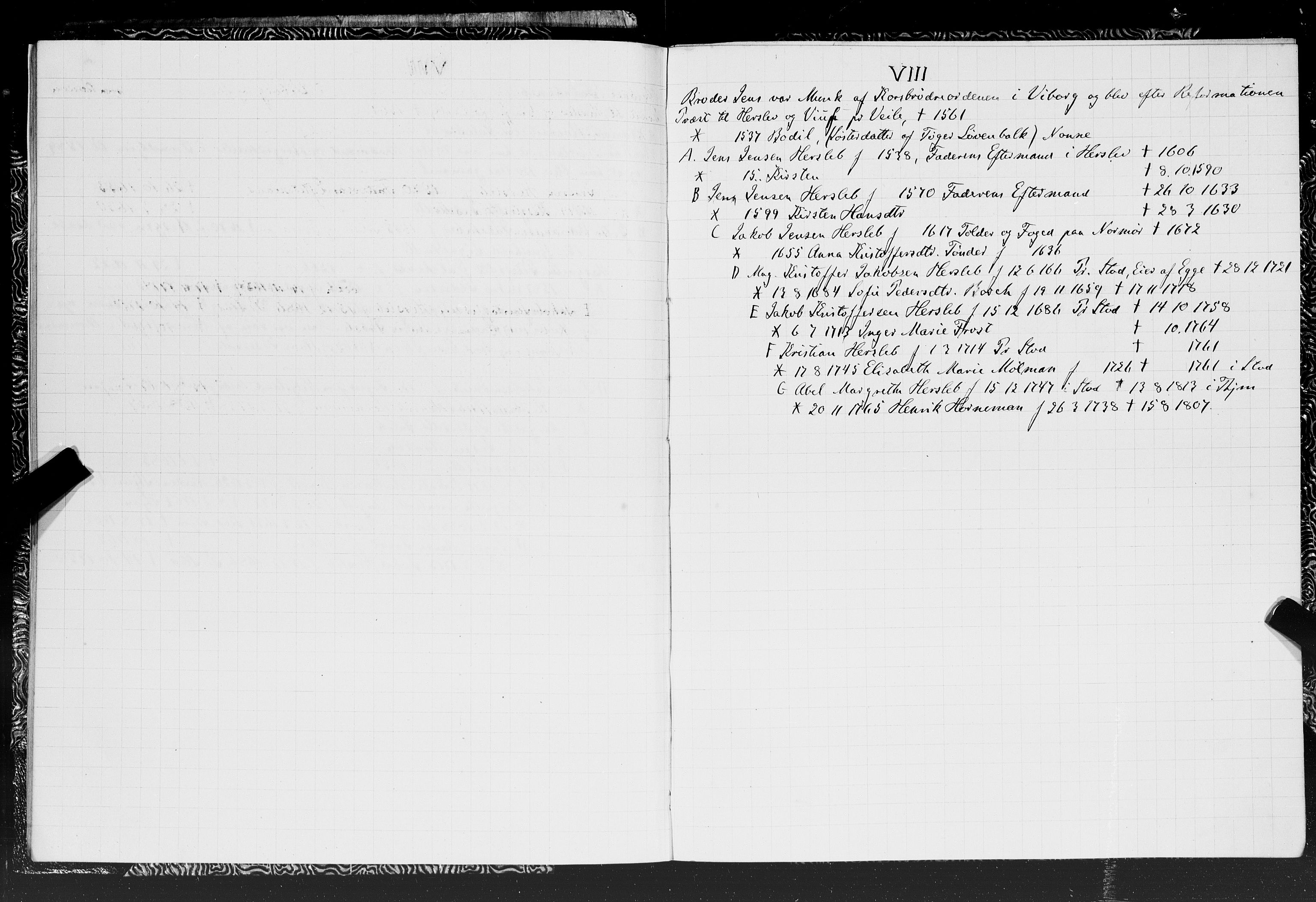 Hornemans samlinger, SAT/PA-X/A/L0014: Jakob Hersleb Hornemans forfedre, 1600-1886