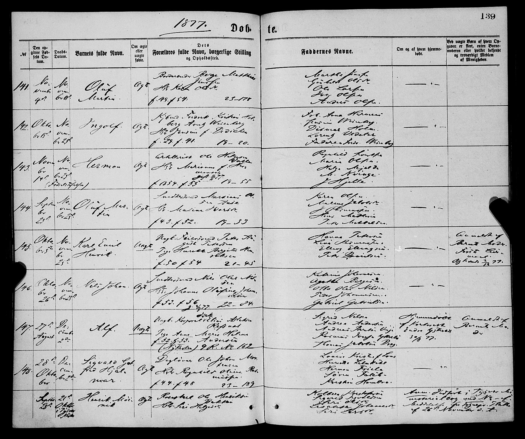 Korskirken sokneprestembete, SAB/A-76101/H/Haa/L0020: Parish register (official) no. B 6, 1871-1878, p. 139