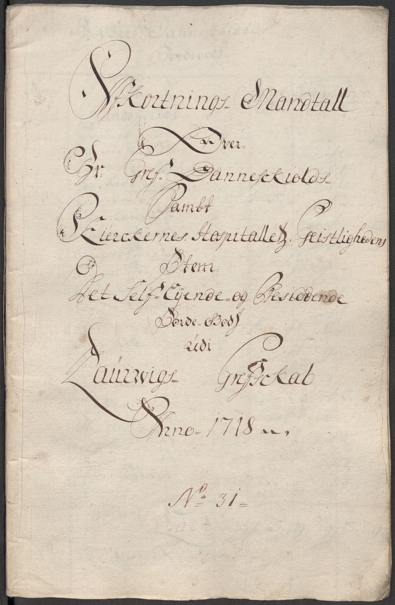 Rentekammeret inntil 1814, Reviderte regnskaper, Fogderegnskap, RA/EA-4092/R33/L1988: Fogderegnskap Larvik grevskap, 1718, p. 320