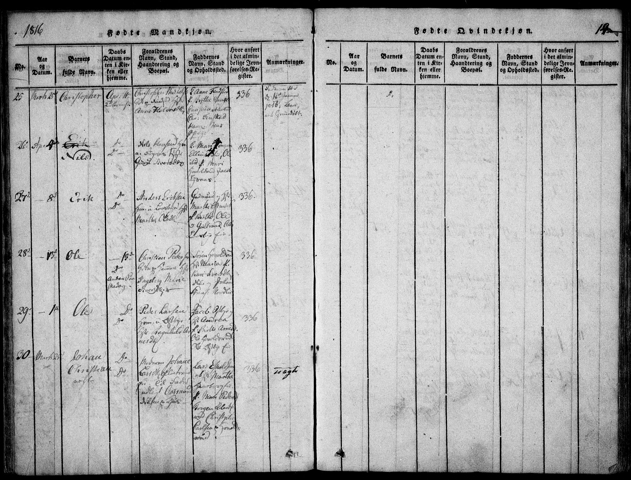 Skedsmo prestekontor Kirkebøker, AV/SAO-A-10033a/F/Fa/L0008: Parish register (official) no. I 8, 1815-1829, p. 14