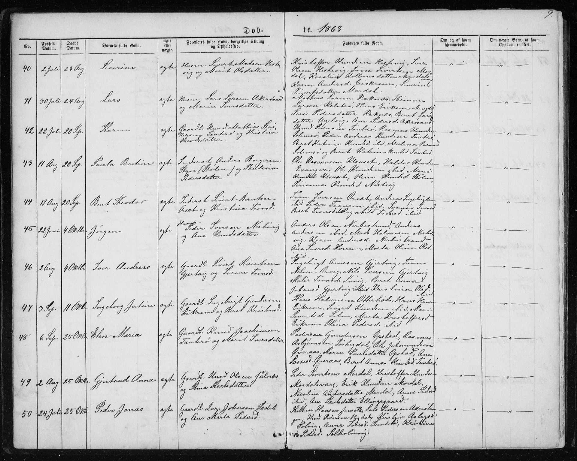 Ministerialprotokoller, klokkerbøker og fødselsregistre - Møre og Romsdal, SAT/A-1454/560/L0724: Parish register (copy) no. 560C01, 1867-1892, p. 9