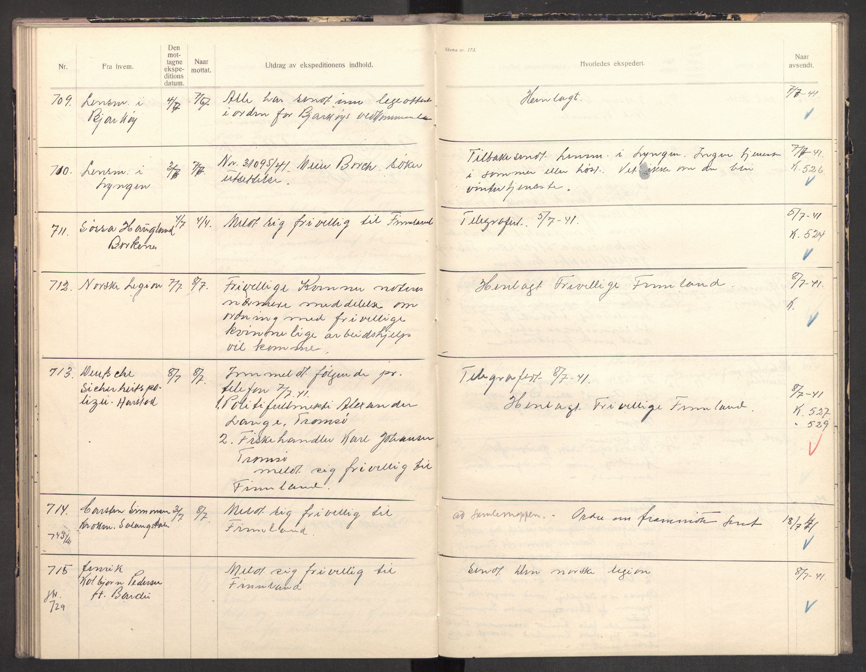 Norges arbeidstjeneste, AV/RA-S-5014/C/Ca/L0001: Journal for utskrivning Nordland og Troms, 1940-1942, p. 119