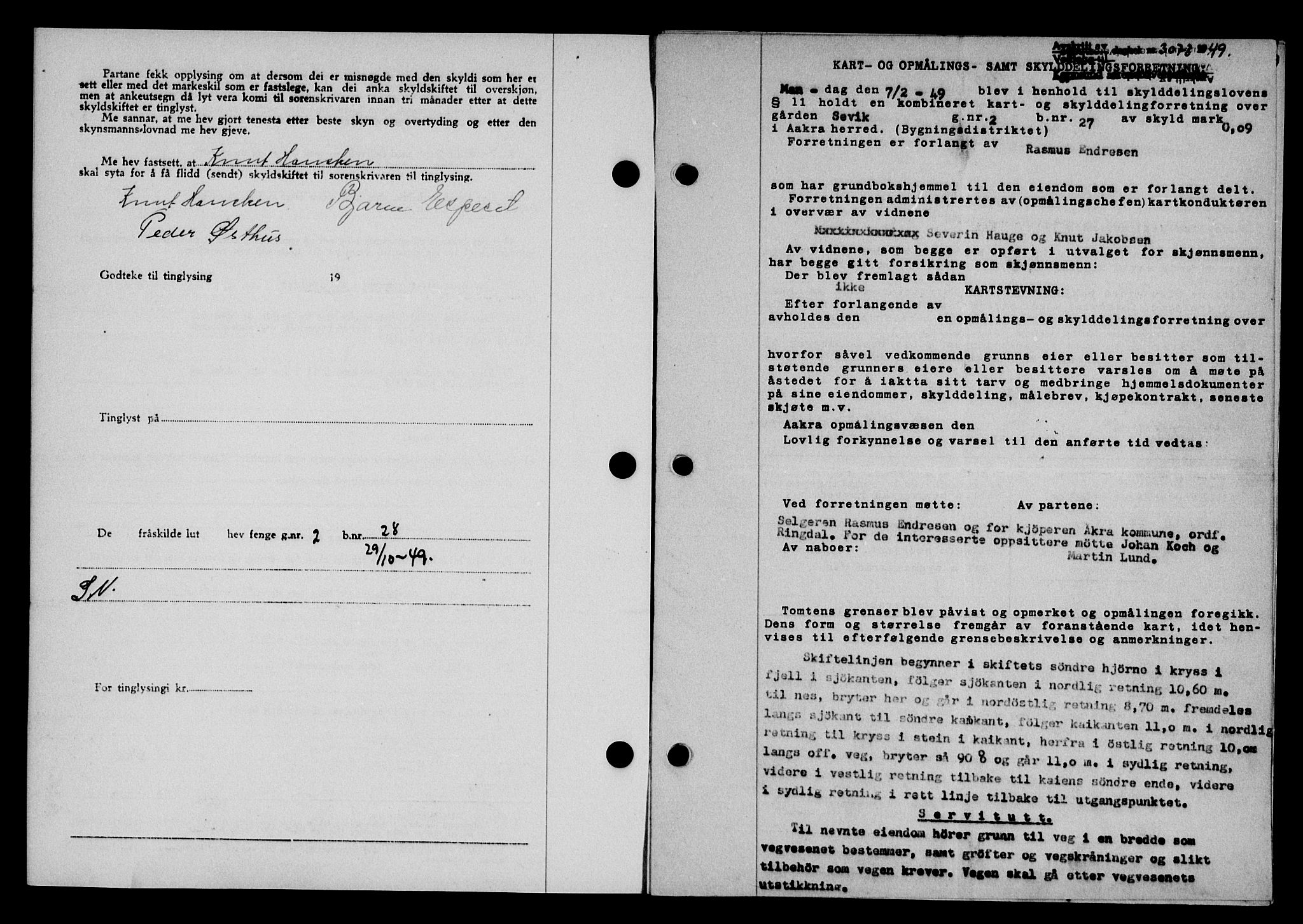 Karmsund sorenskriveri, AV/SAST-A-100311/01/II/IIB/L0098: Mortgage book no. 78A, 1949-1950, Diary no: : 3072/1949