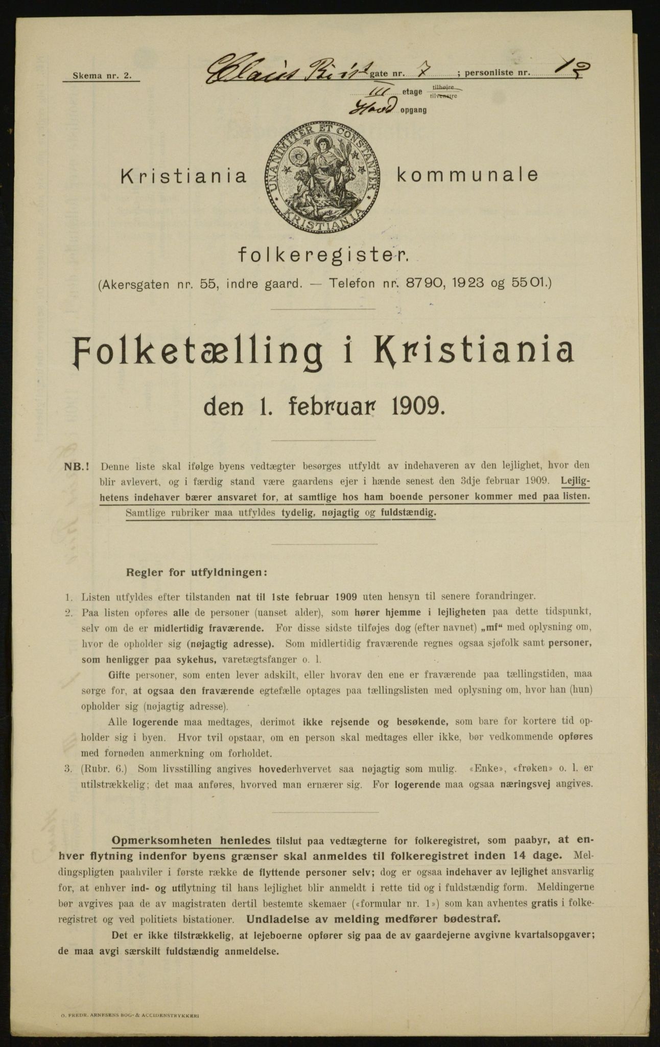 OBA, Municipal Census 1909 for Kristiania, 1909, p. 11564