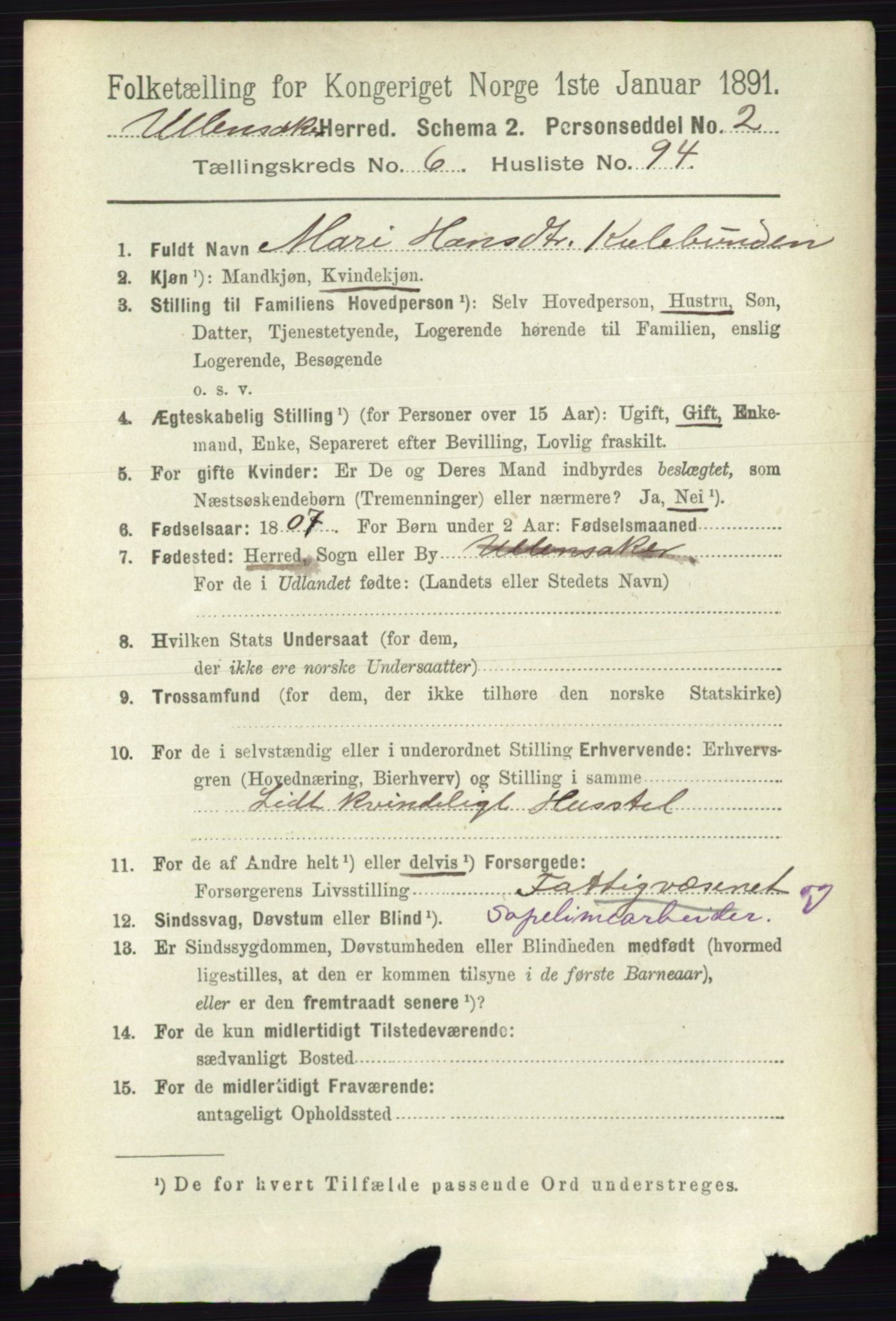 RA, 1891 census for 0235 Ullensaker, 1891, p. 2999