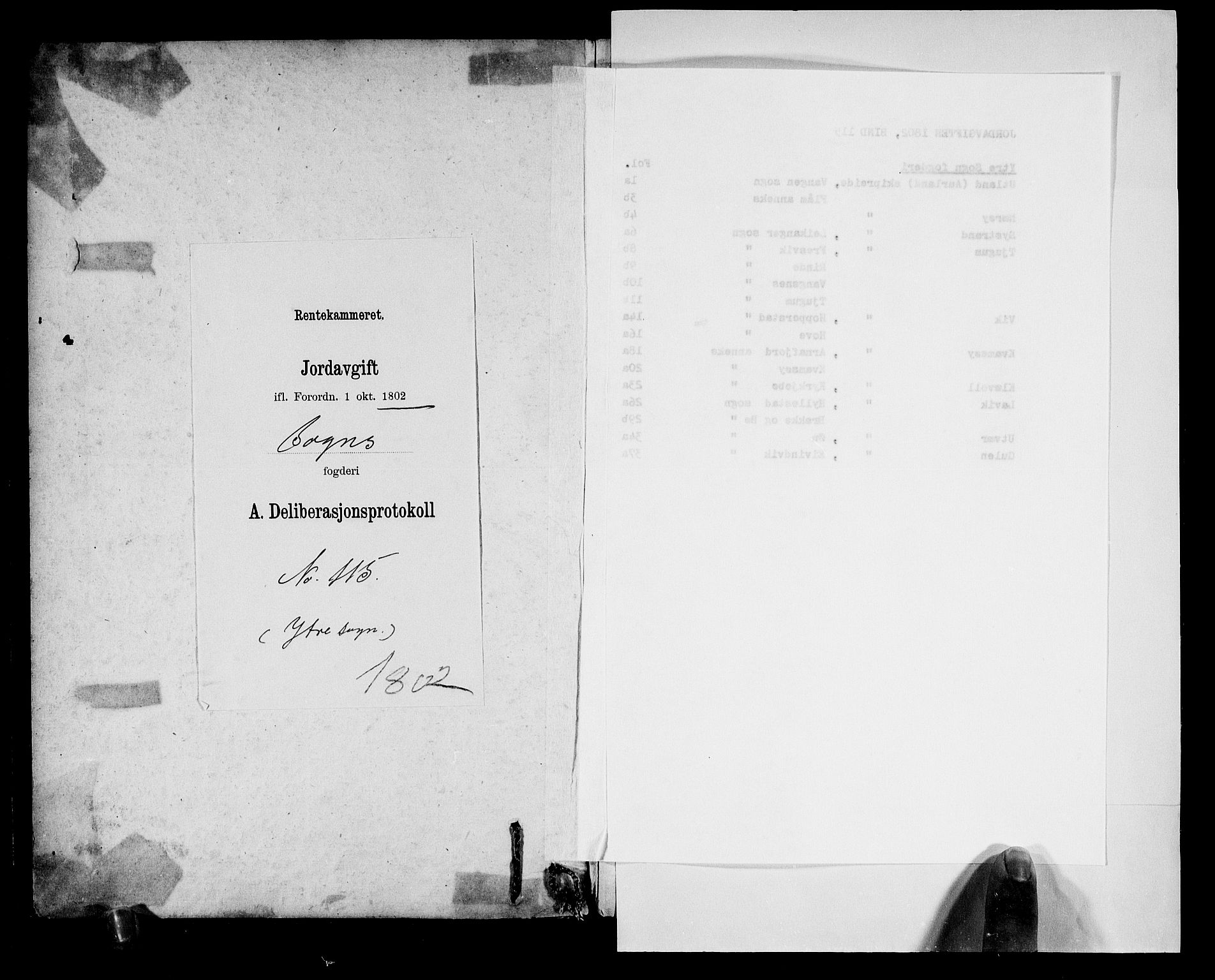 Rentekammeret inntil 1814, Realistisk ordnet avdeling, AV/RA-EA-4070/N/Ne/Nea/L0115: Ytre og Indre Sogn fogderi. Deliberasjonsprotokoll for Ytre Sogns sorenskriveri, 1803, p. 1