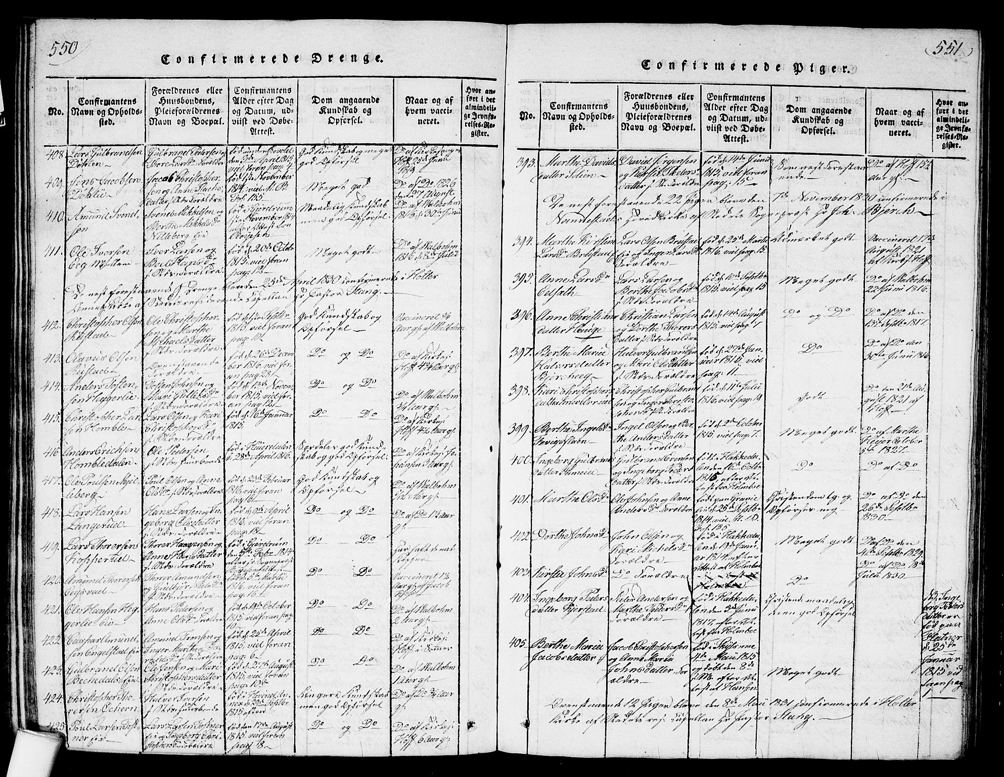 Nannestad prestekontor Kirkebøker, AV/SAO-A-10414a/G/Ga/L0001: Parish register (copy) no. I 1, 1815-1839, p. 550-551