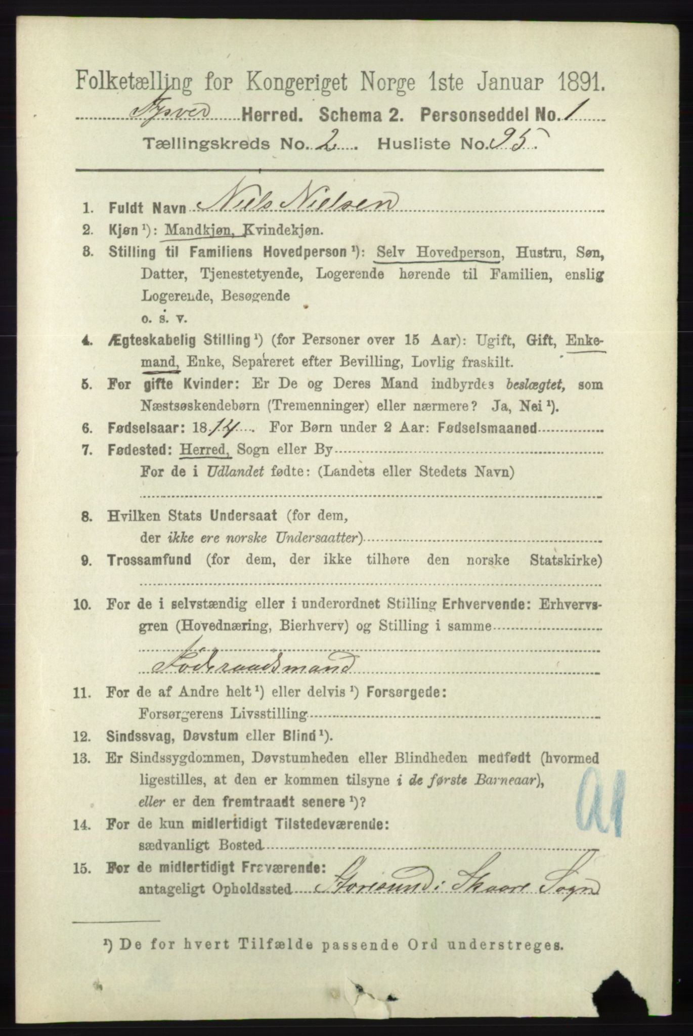 RA, 1891 census for 1146 Tysvær, 1891, p. 1180