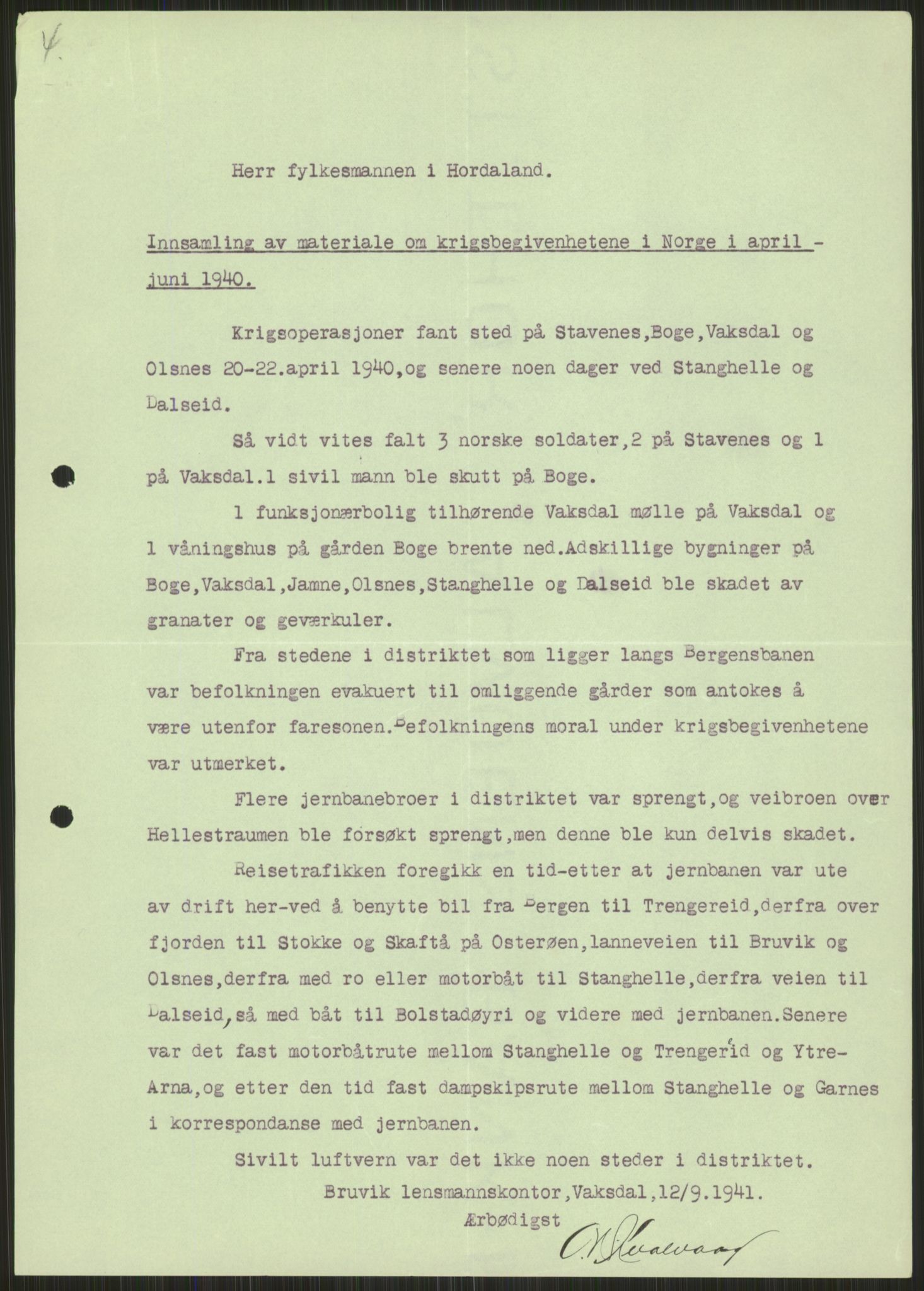 Forsvaret, Forsvarets krigshistoriske avdeling, AV/RA-RAFA-2017/Y/Ya/L0015: II-C-11-31 - Fylkesmenn.  Rapporter om krigsbegivenhetene 1940., 1940, p. 234