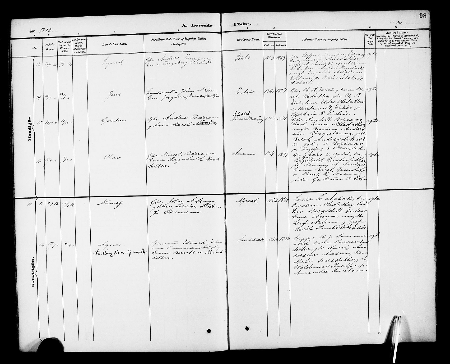 Ministerialprotokoller, klokkerbøker og fødselsregistre - Møre og Romsdal, AV/SAT-A-1454/551/L0632: Parish register (copy) no. 551C04, 1894-1920, p. 98