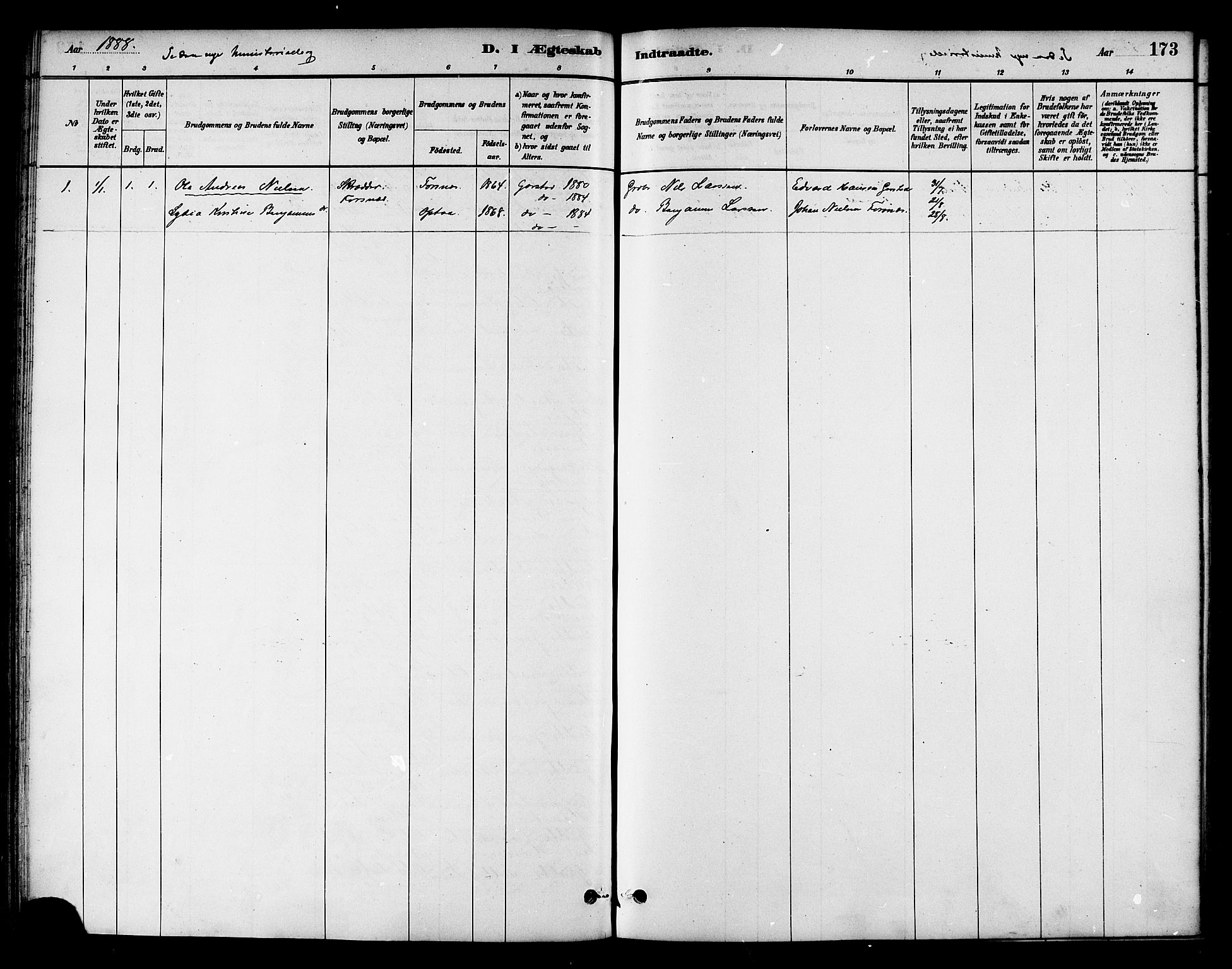 Ministerialprotokoller, klokkerbøker og fødselsregistre - Nord-Trøndelag, SAT/A-1458/786/L0686: Parish register (official) no. 786A02, 1880-1887, p. 173