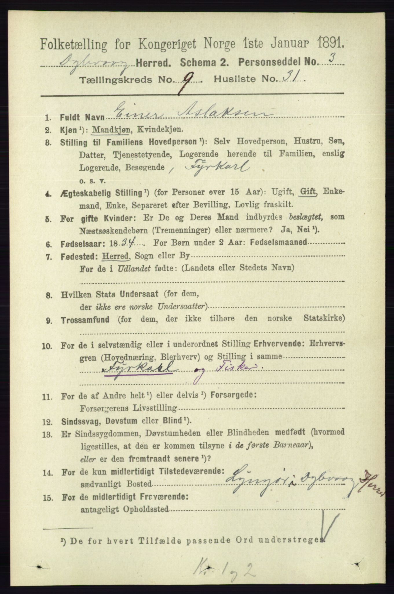 RA, 1891 census for 0915 Dypvåg, 1891, p. 3478