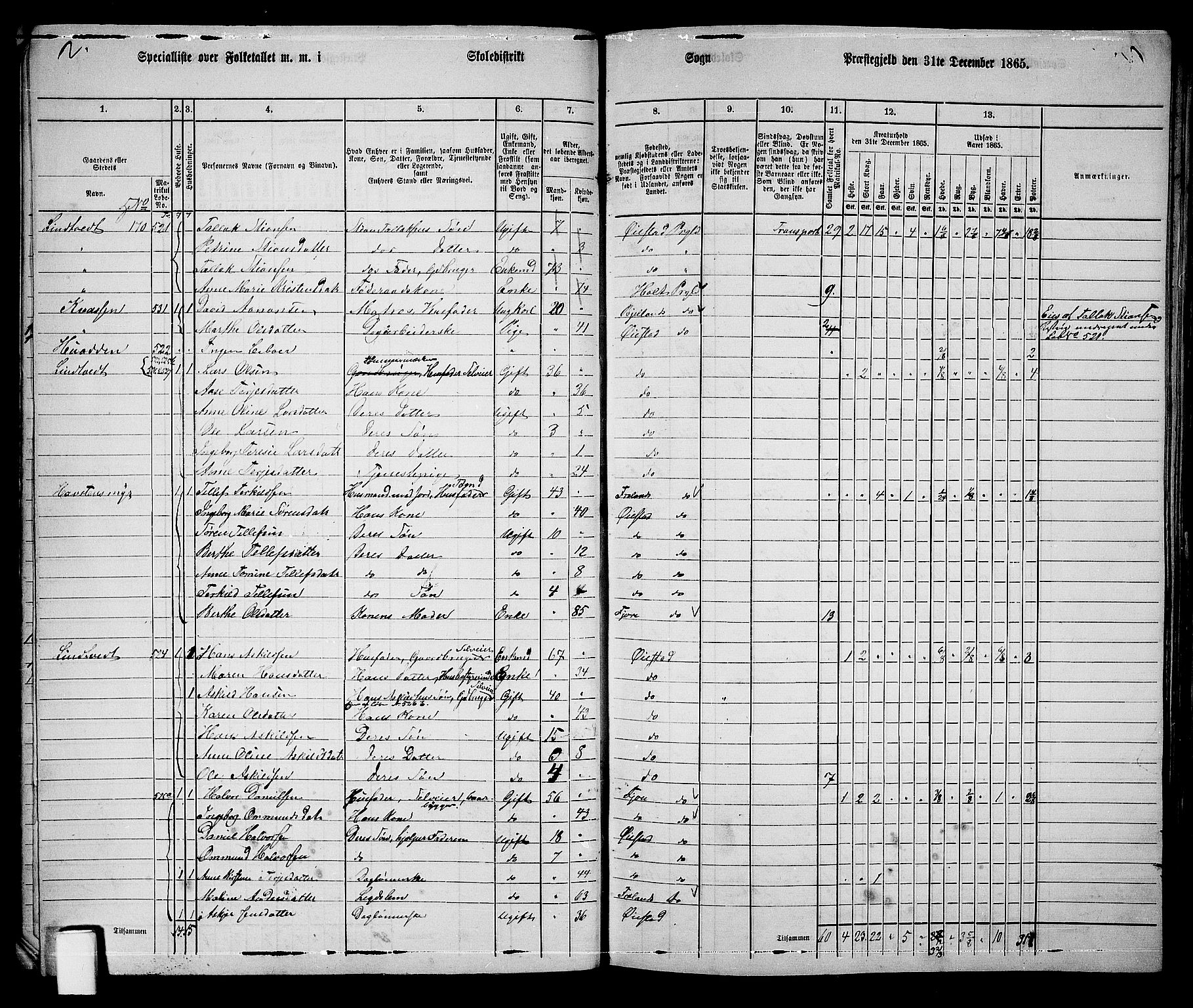 RA, 1865 census for Øyestad, 1865, p. 43