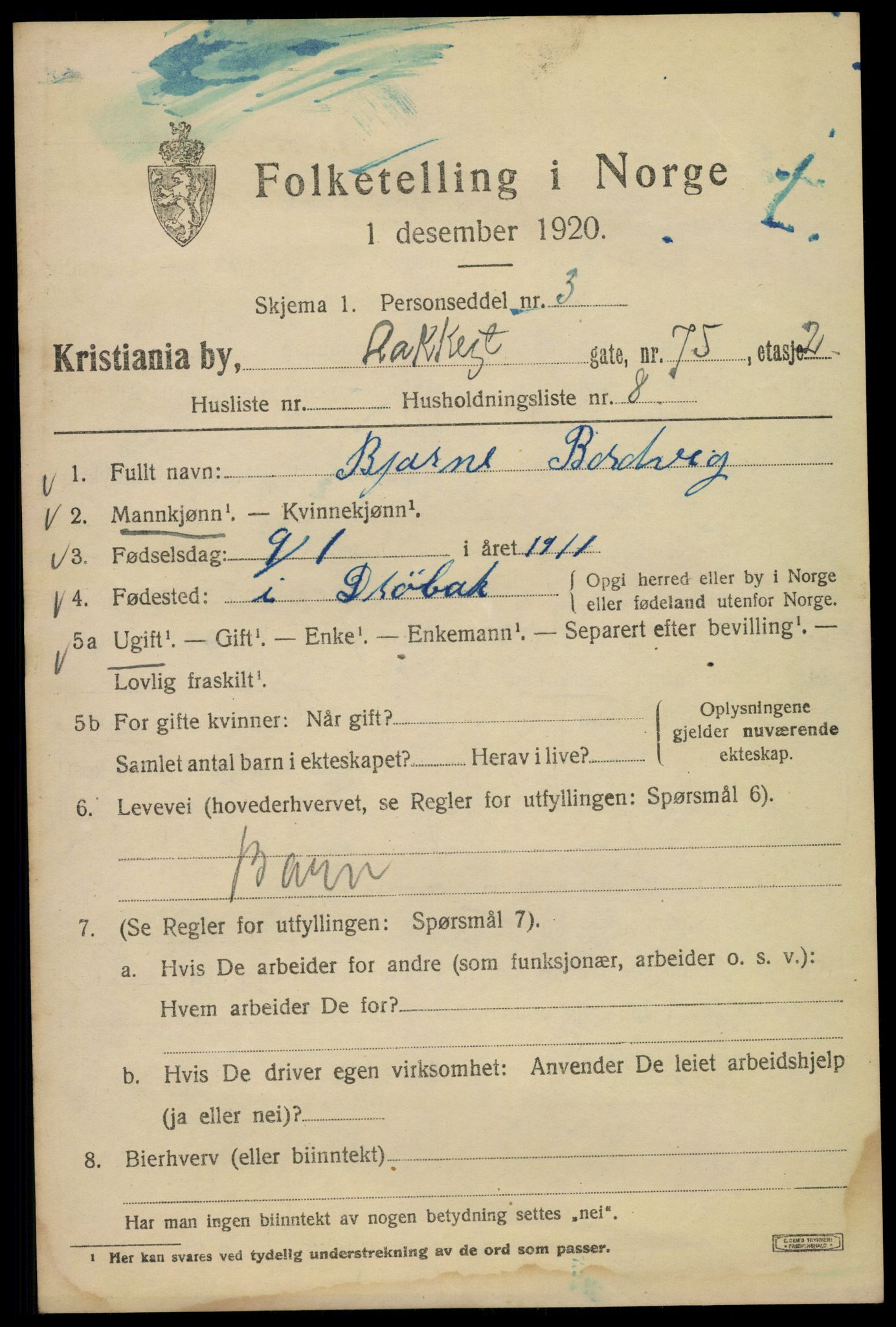 SAO, 1920 census for Kristiania, 1920, p. 357677