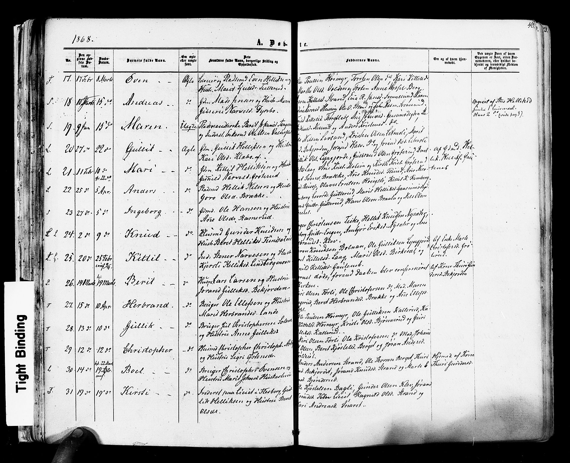 Flesberg kirkebøker, SAKO/A-18/F/Fa/L0007: Parish register (official) no. I 7, 1861-1878, p. 40