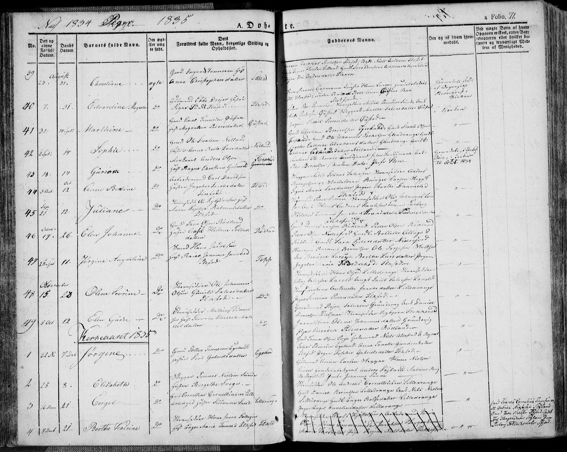 Flekkefjord sokneprestkontor, SAK/1111-0012/F/Fa/Fac/L0003: Parish register (official) no. A 3, 1826-1841, p. 71