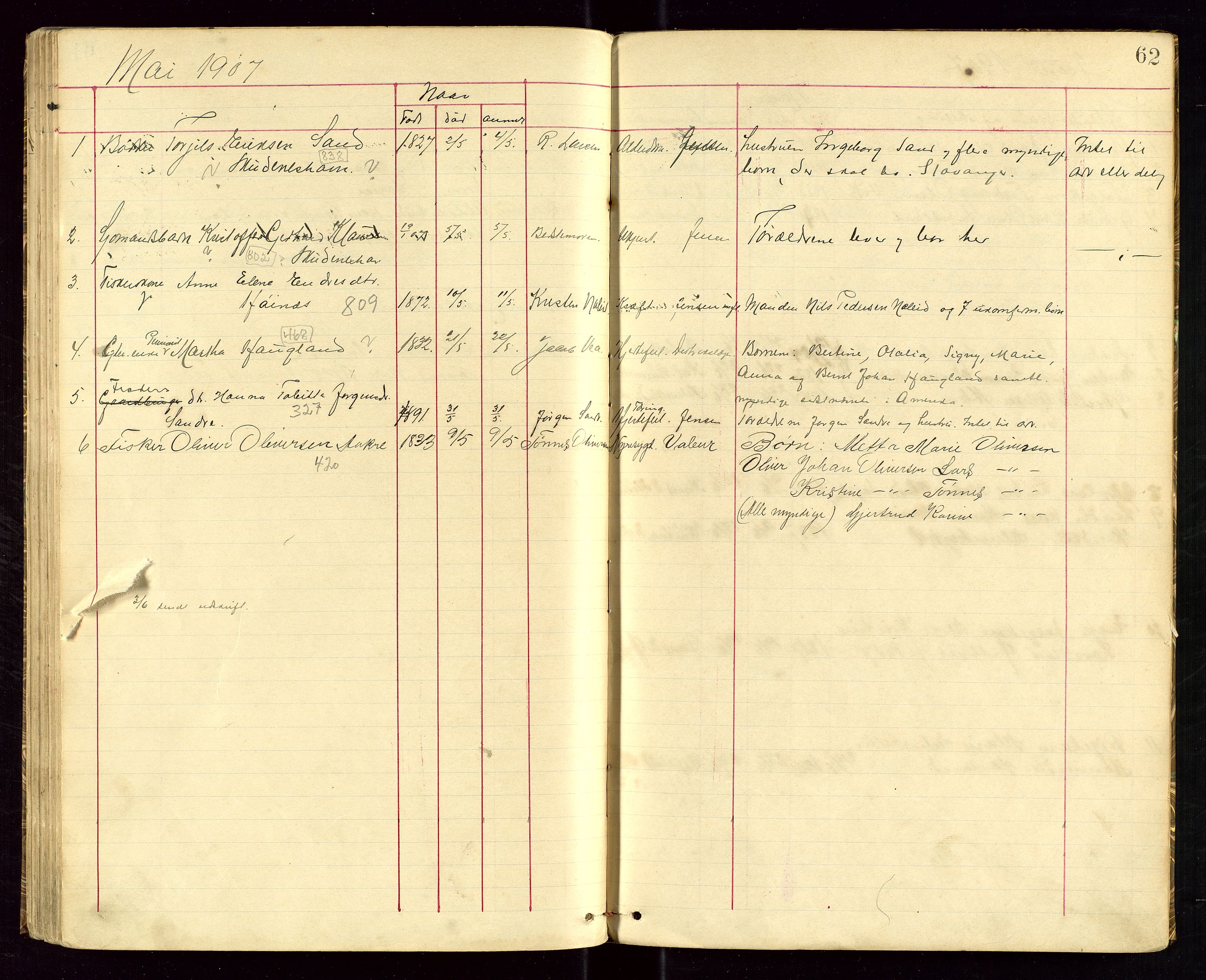 Skudenes lensmannskontor, AV/SAST-A-100444/Gga/L0002: Dødsfallsprotokoll, 1899-1908, p. 62