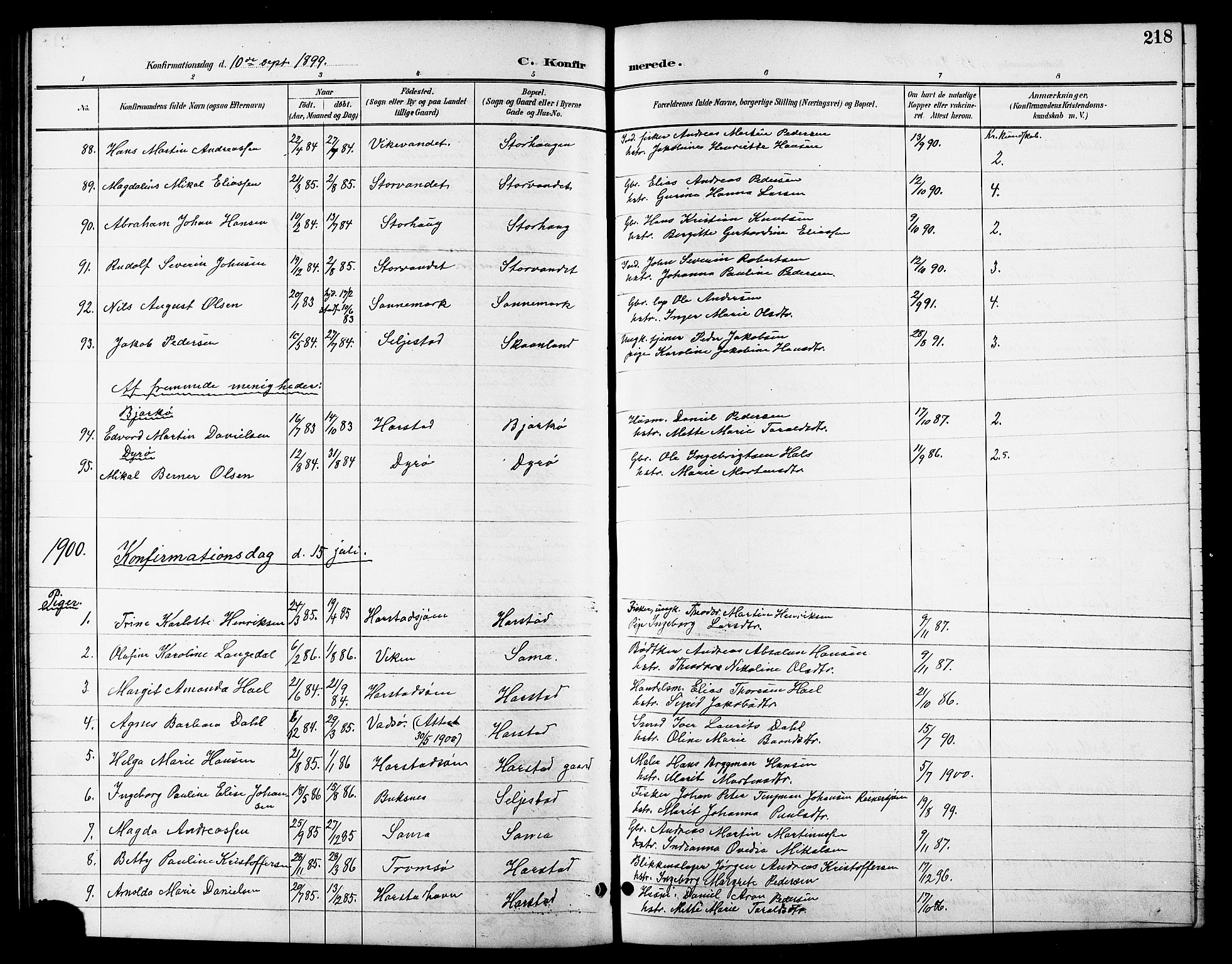 Trondenes sokneprestkontor, SATØ/S-1319/H/Hb/L0011klokker: Parish register (copy) no. 11, 1891-1906, p. 218
