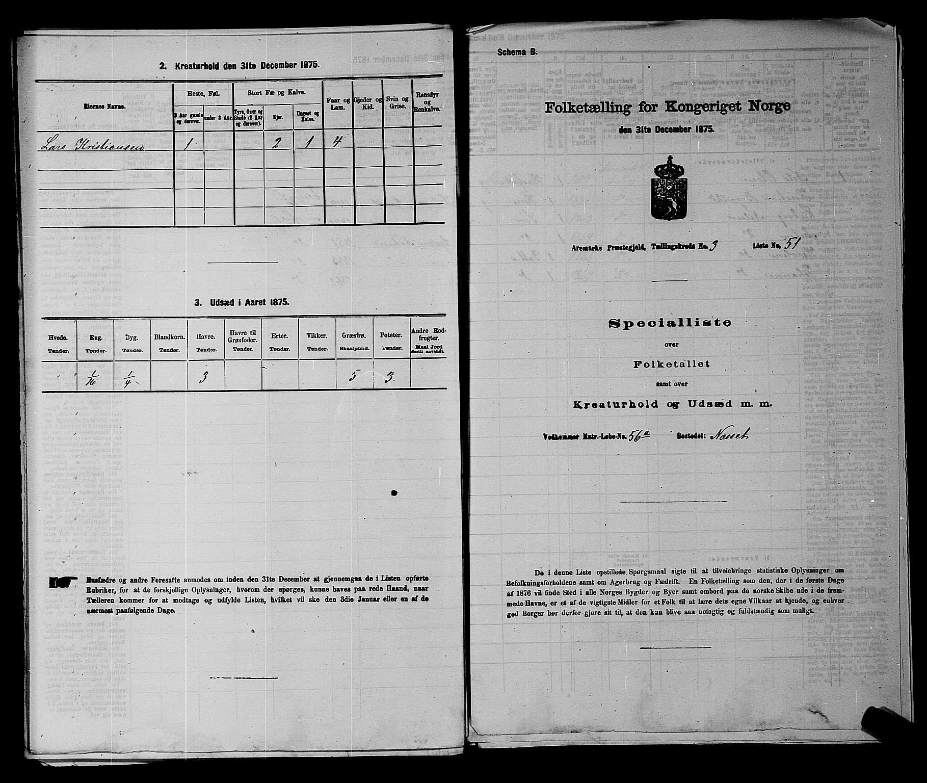 RA, 1875 census for 0118P Aremark, 1875, p. 492