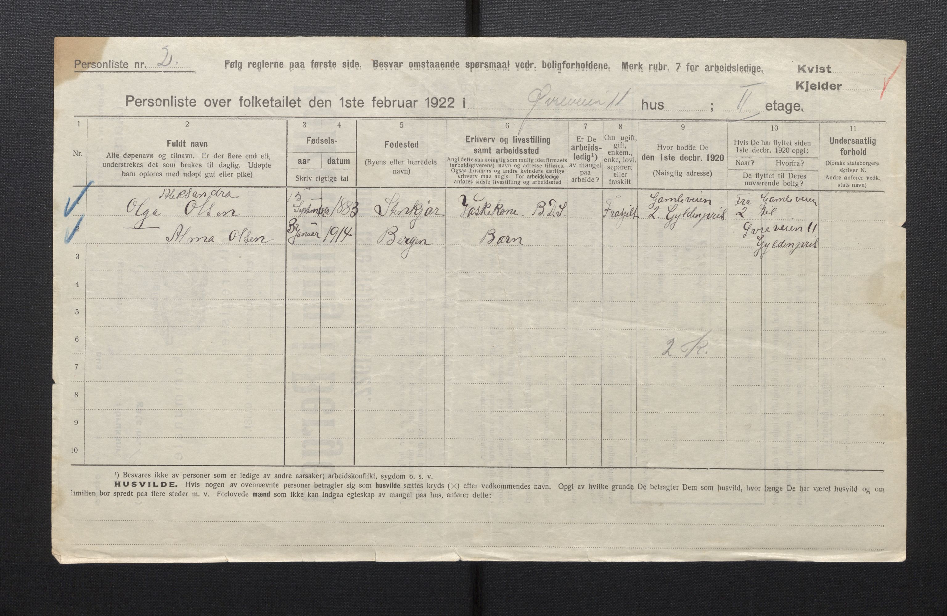 SAB, Municipal Census 1922 for Bergen, 1922, p. 50496