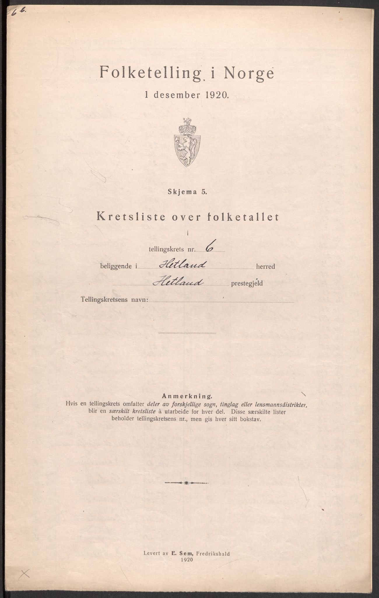 SAST, 1920 census for Hetland, 1920, p. 105