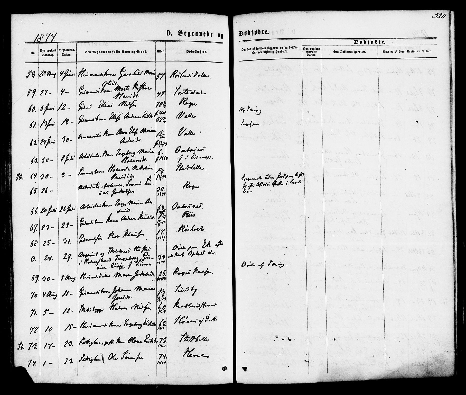 Bamble kirkebøker, AV/SAKO-A-253/F/Fa/L0006: Parish register (official) no. I 6, 1869-1877, p. 320