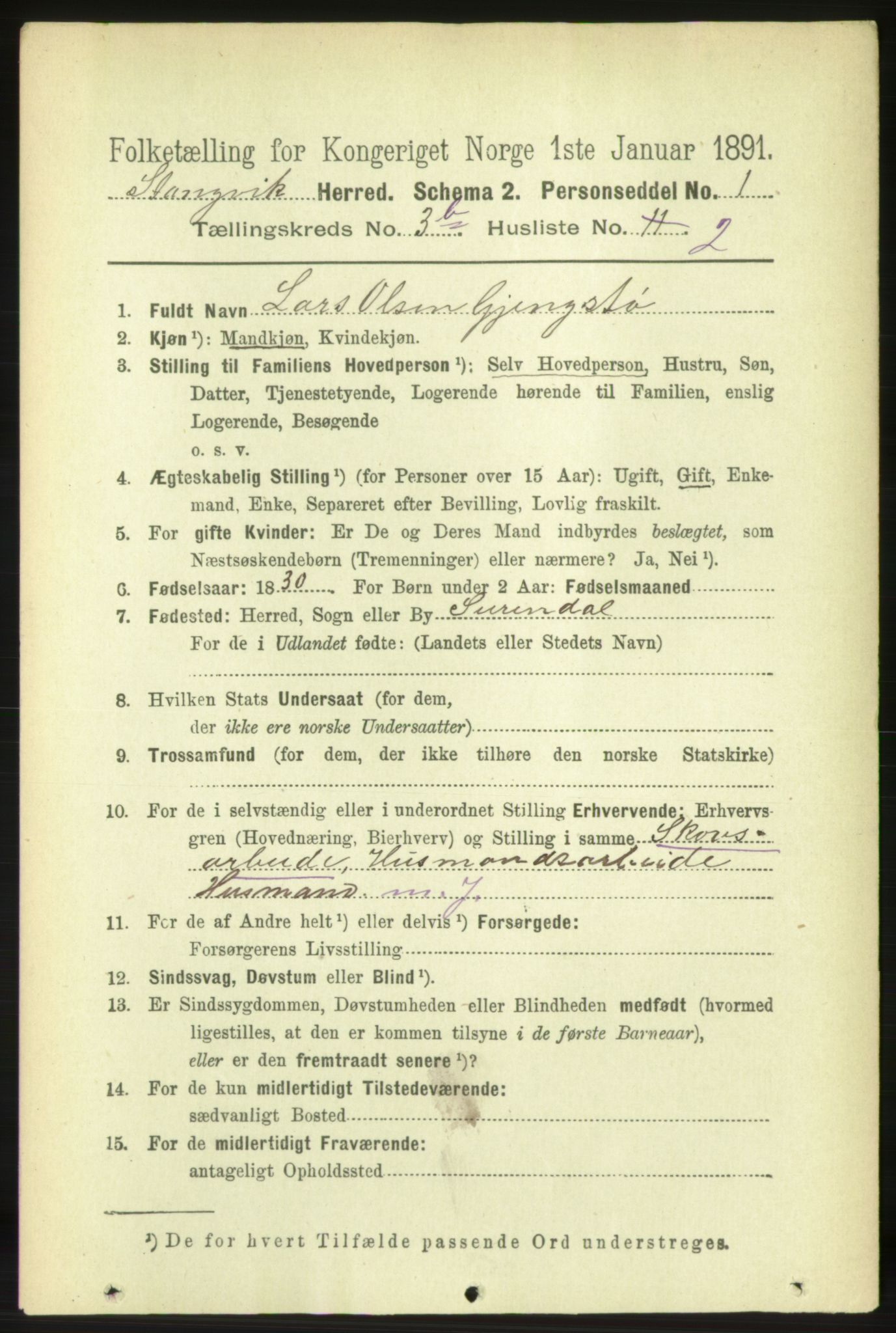 RA, 1891 census for 1564 Stangvik, 1891, p. 1453