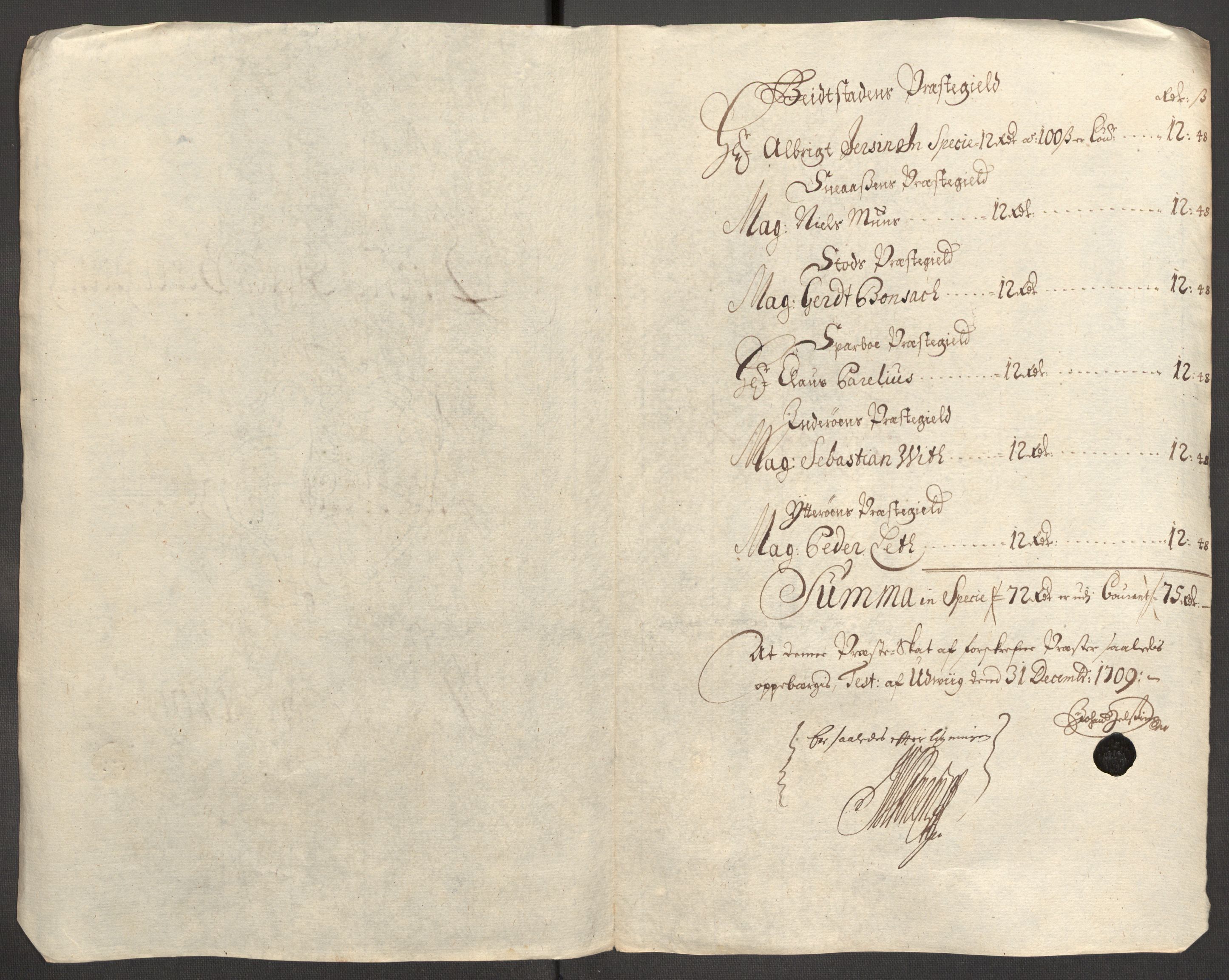 Rentekammeret inntil 1814, Reviderte regnskaper, Fogderegnskap, RA/EA-4092/R63/L4317: Fogderegnskap Inderøy, 1709, p. 127