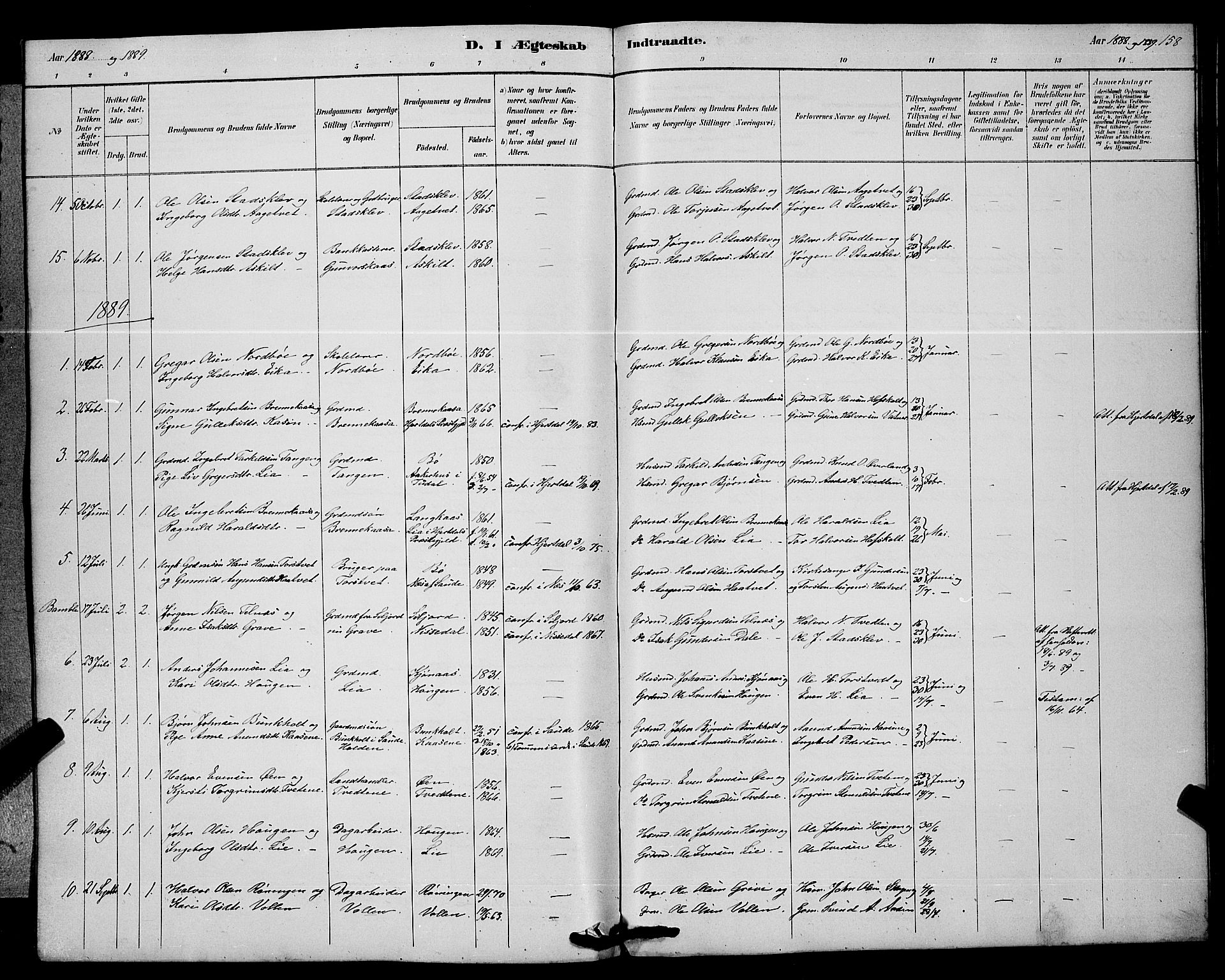 Bø kirkebøker, SAKO/A-257/G/Ga/L0005: Parish register (copy) no. 5, 1883-1897, p. 158
