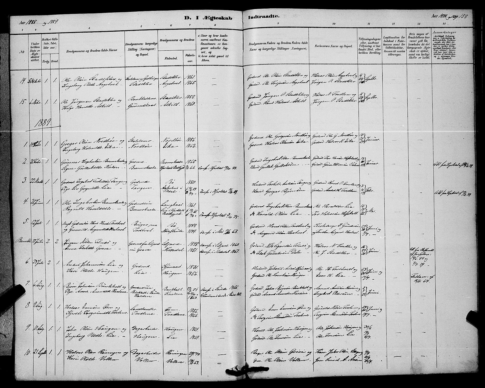 Bø kirkebøker, AV/SAKO-A-257/G/Ga/L0005: Parish register (copy) no. 5, 1883-1897, p. 158