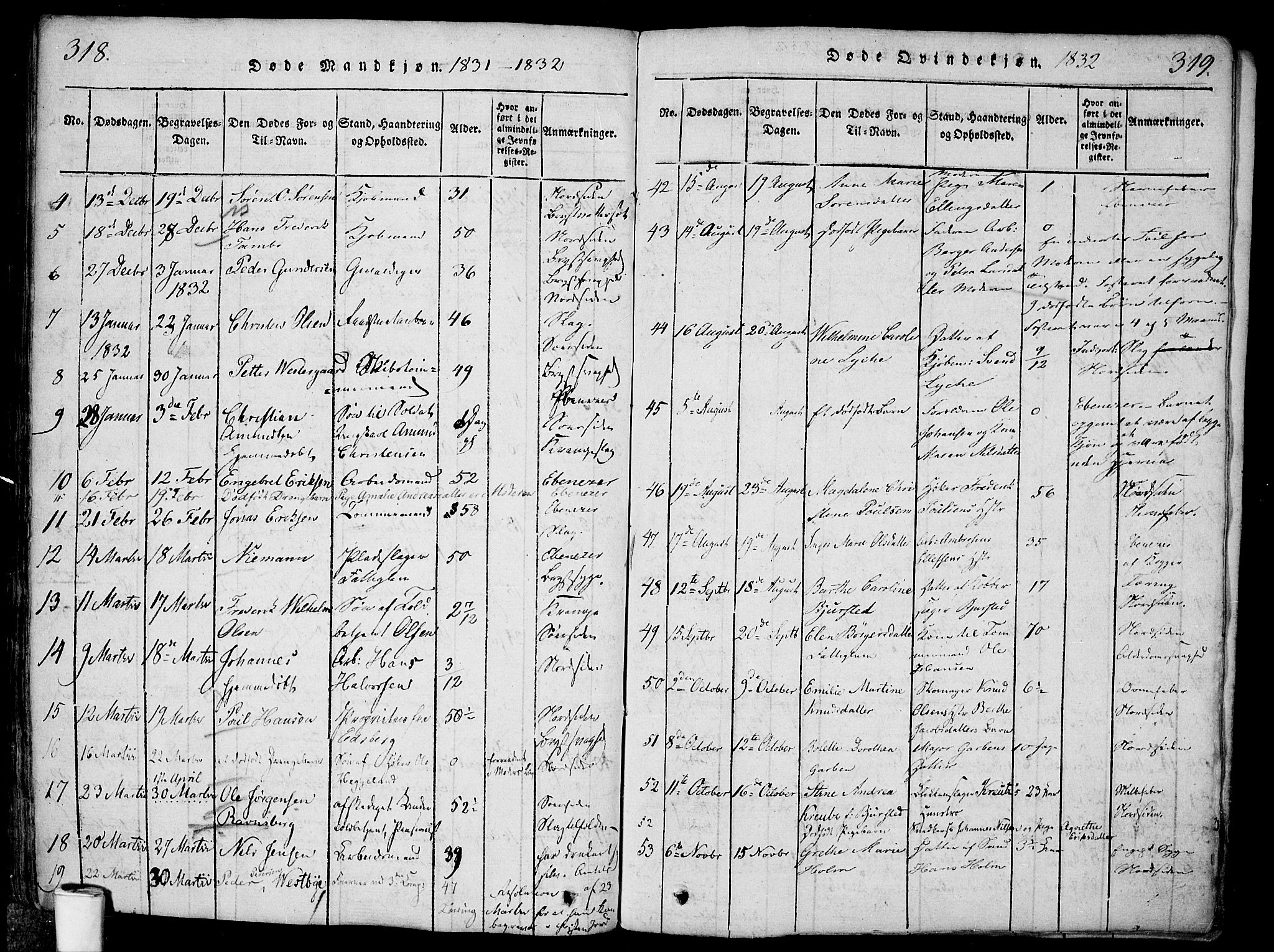 Halden prestekontor Kirkebøker, AV/SAO-A-10909/F/Fa/L0003: Parish register (official) no. I 3, 1815-1834, p. 318-319