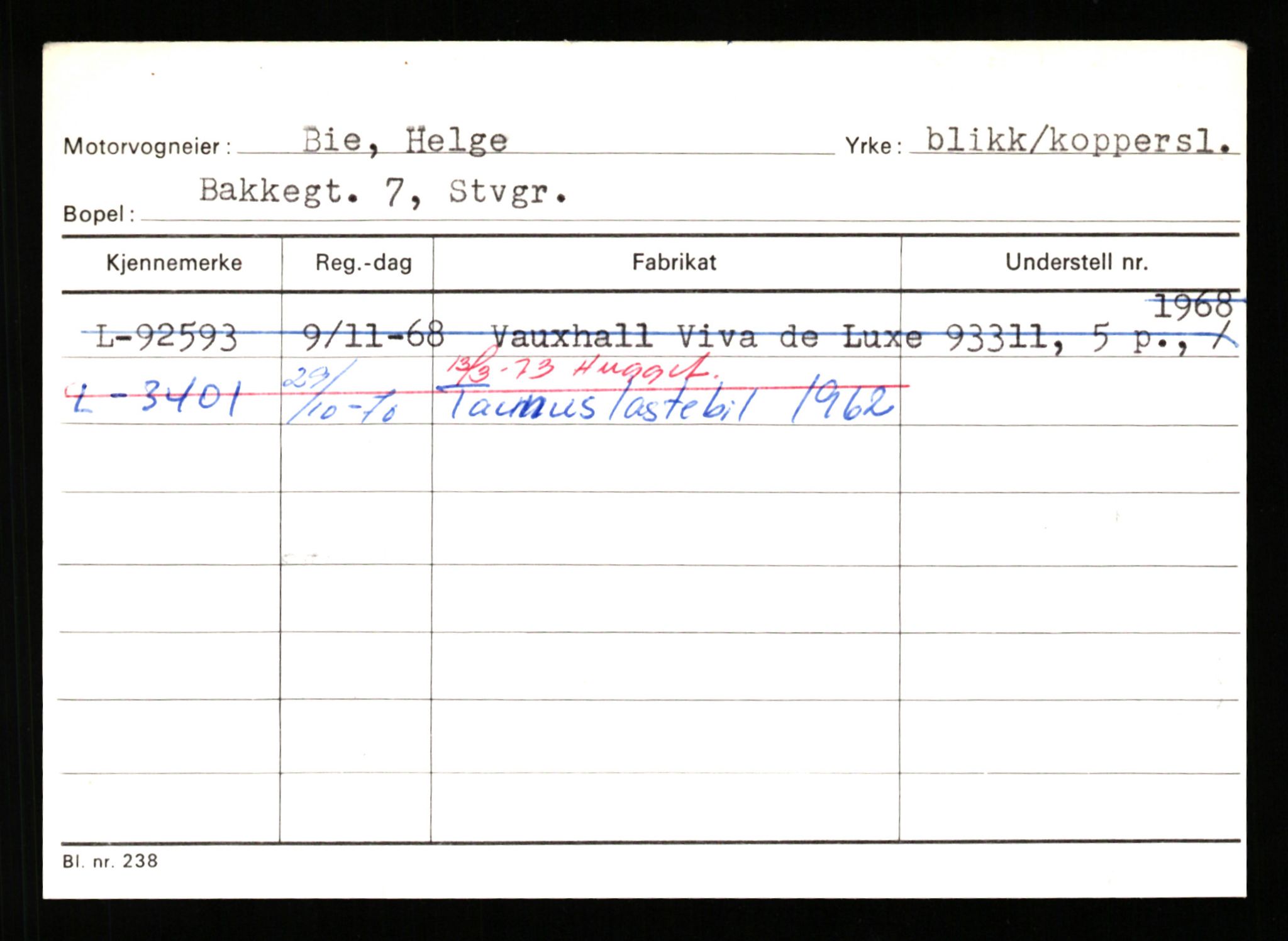 Stavanger trafikkstasjon, SAST/A-101942/0/H/L0003: Bergeland - Bjørns, 1930-1971, p. 953