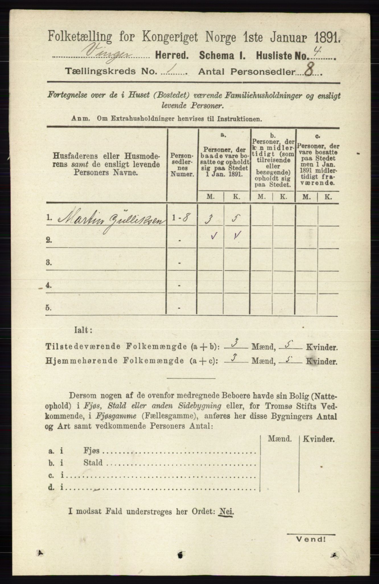 RA, 1891 census for 0421 Vinger, 1891, p. 35