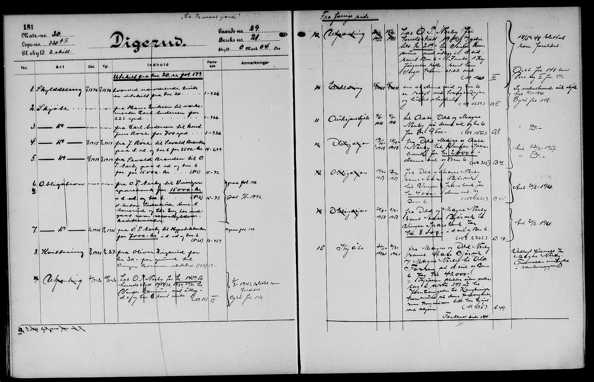 Vinger og Odal sorenskriveri, SAH/TING-022/H/Ha/Hac/Hacc/L0005: Mortgage register no. 3.5, 1923, p. 181