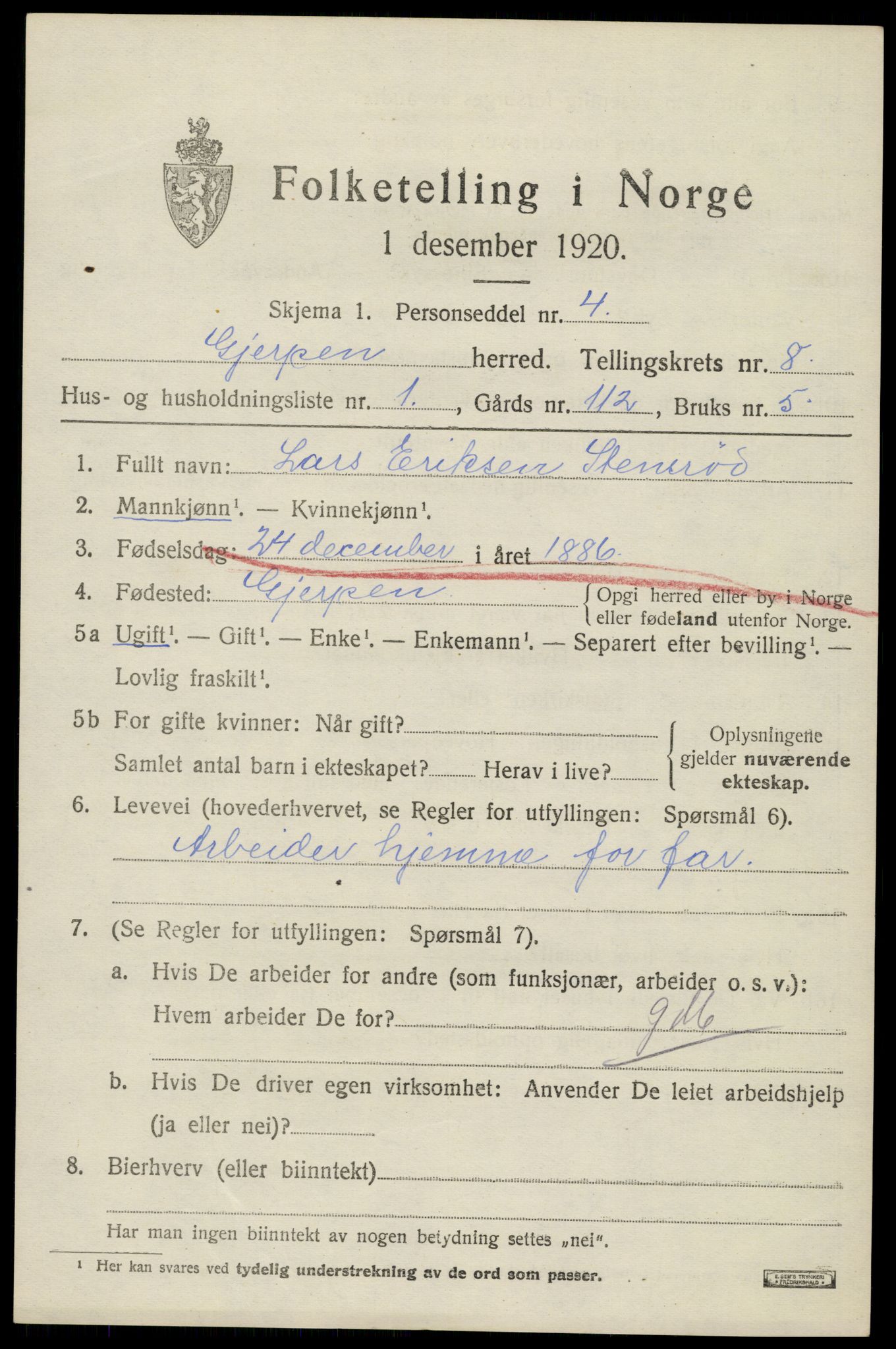 SAKO, 1920 census for Gjerpen, 1920, p. 9538