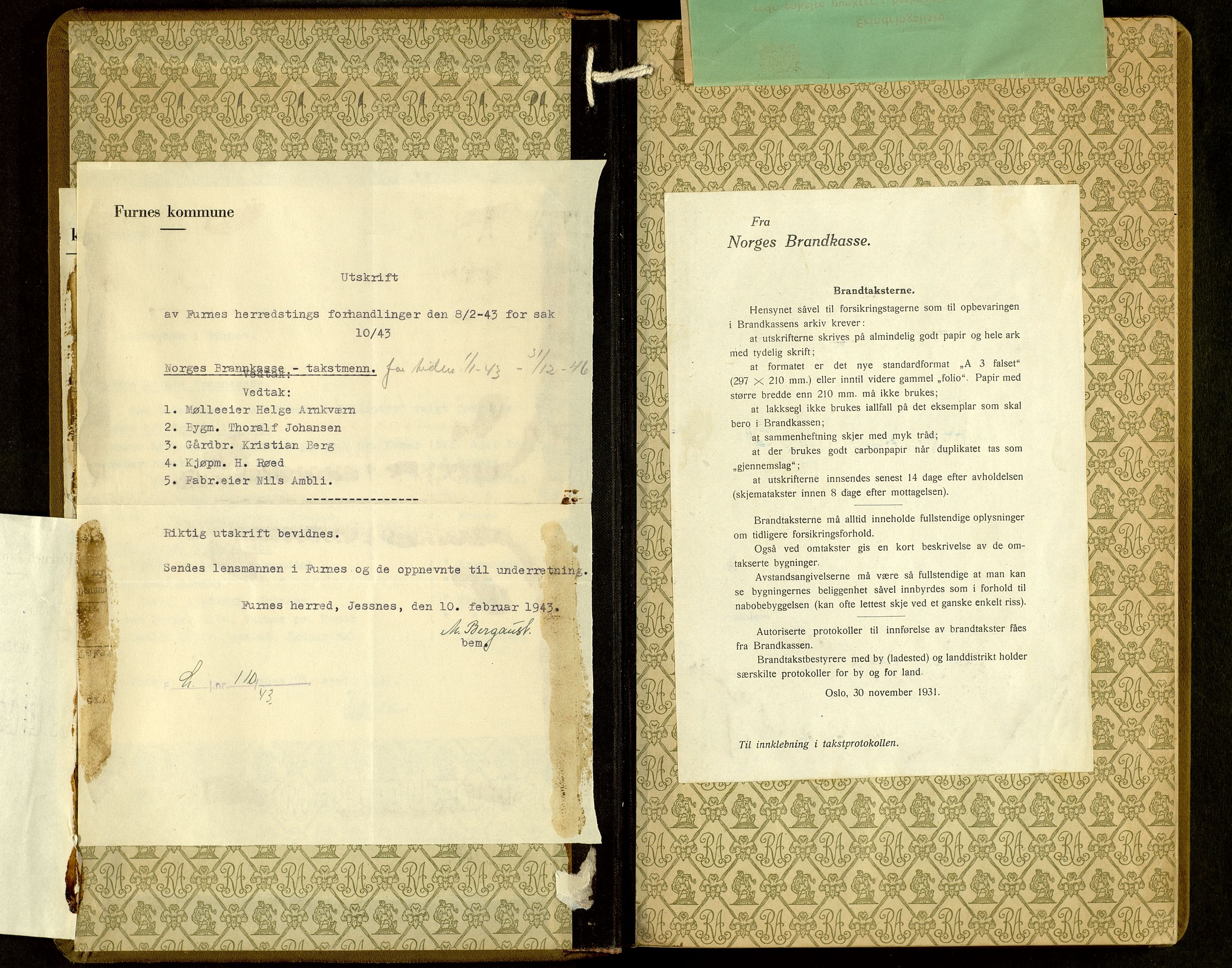 Norges Brannkasse, Furnes, AV/SAH-NBRANF-004/F/L0003: Branntakstprotokoll, 1937-1947