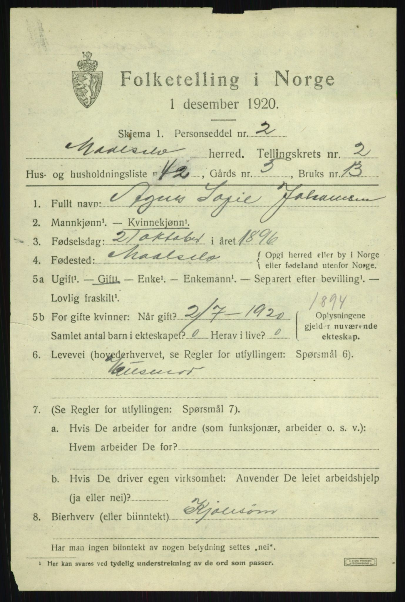 SATØ, 1920 census for Målselv, 1920, p. 2253