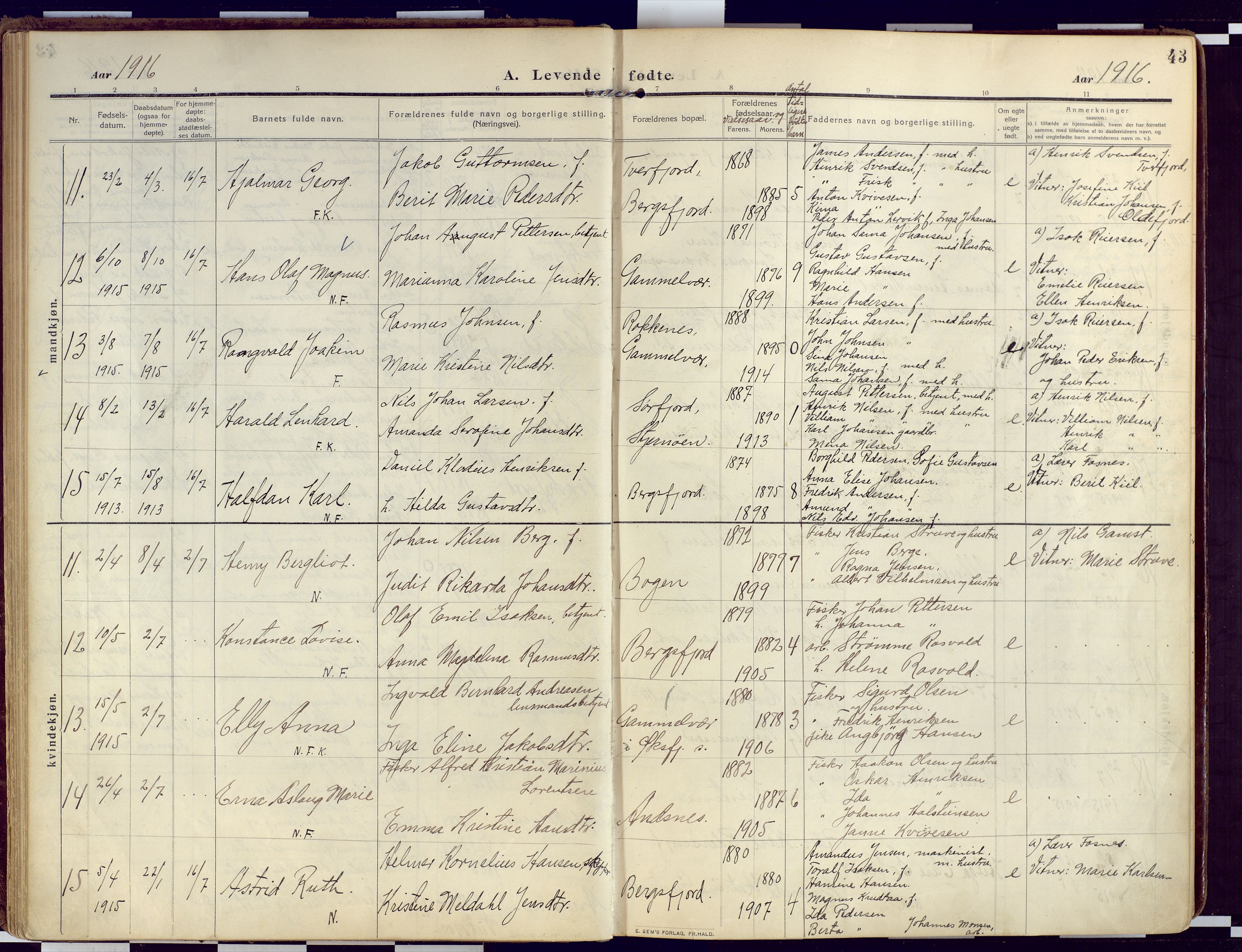 Loppa sokneprestkontor, SATØ/S-1339/H/Ha/L0011kirke: Parish register (official) no. 11, 1909-1919, p. 43