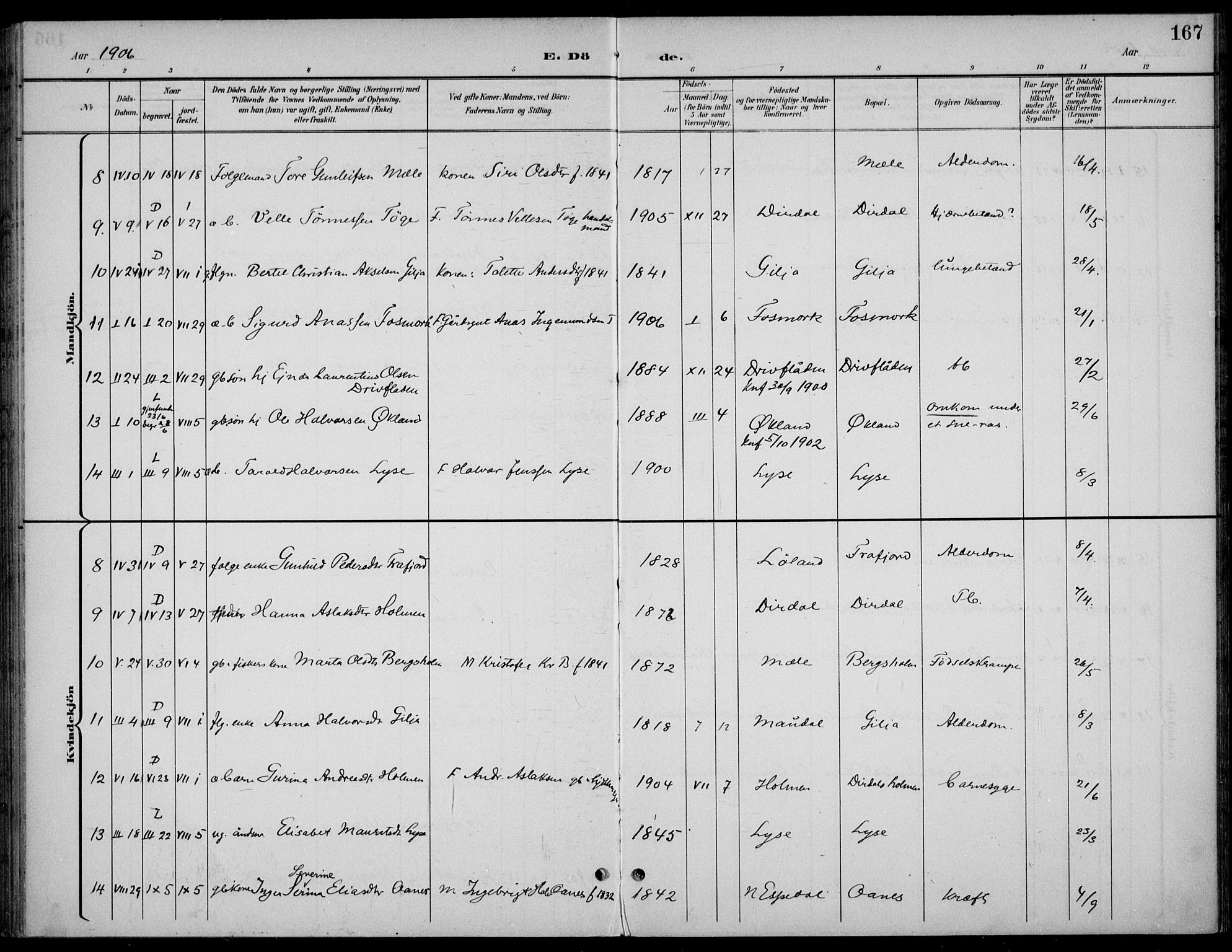 Høgsfjord sokneprestkontor, SAST/A-101624/H/Ha/Haa/L0007: Parish register (official) no. A 7, 1898-1917, p. 167