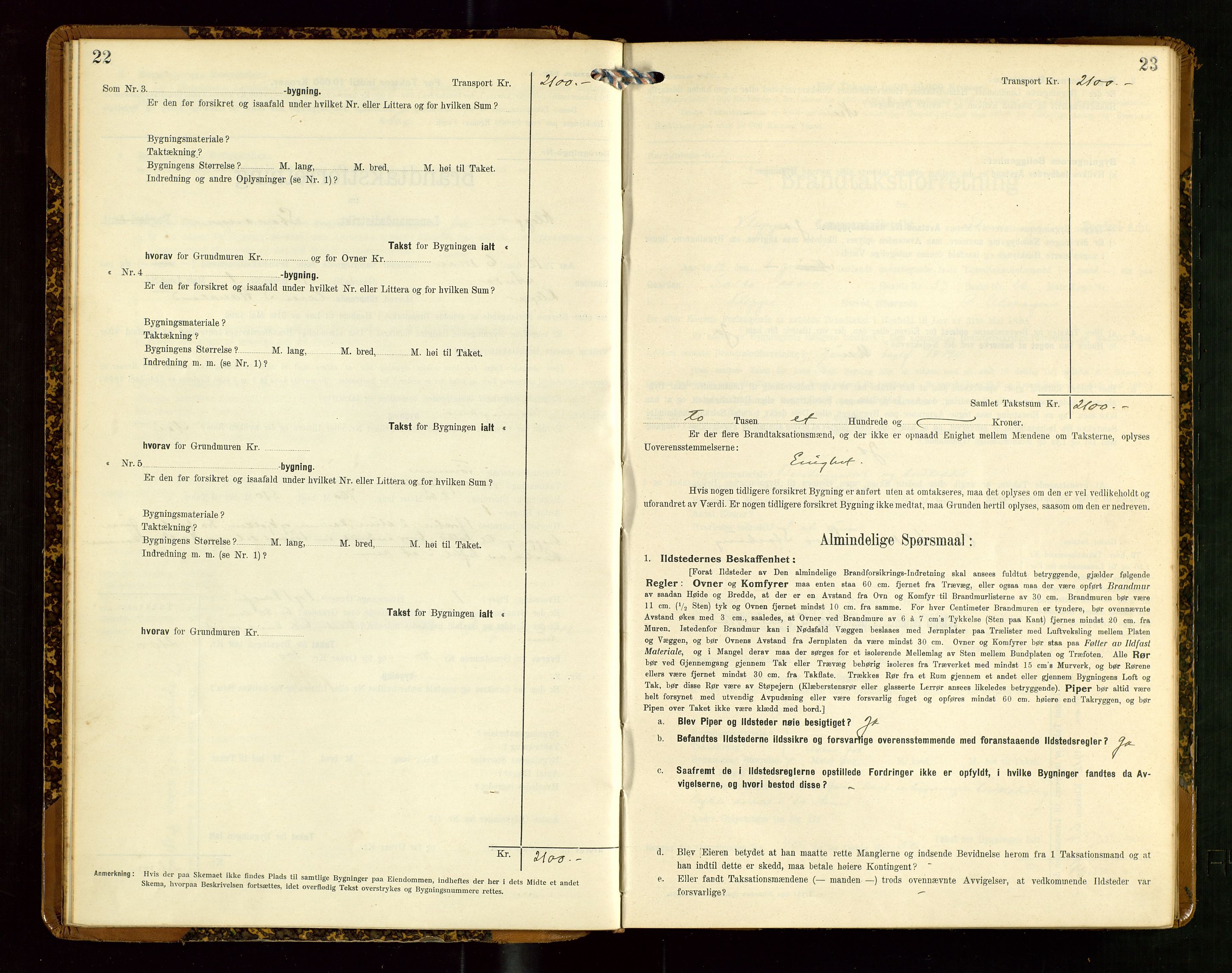 Klepp lensmannskontor, AV/SAST-A-100163/Goc/L0007: "Brandtaxationsprotokol" m/register, 1911-1915, p. 22-23