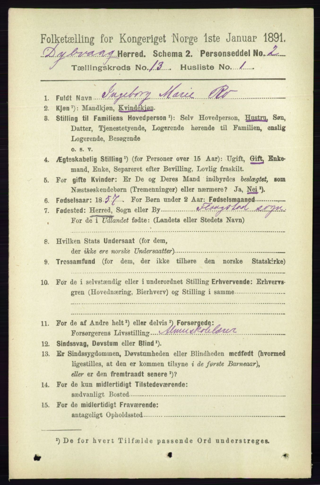 RA, 1891 census for 0915 Dypvåg, 1891, p. 5300