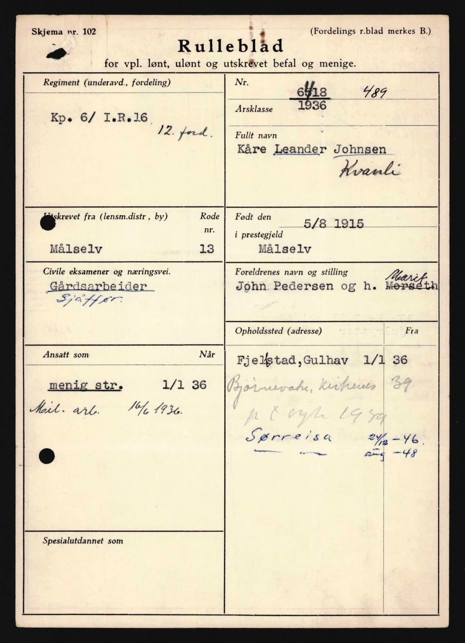 Forsvaret, Troms infanteriregiment nr. 16, AV/RA-RAFA-3146/P/Pa/L0020: Rulleblad for regimentets menige mannskaper, årsklasse 1936, 1936, p. 737