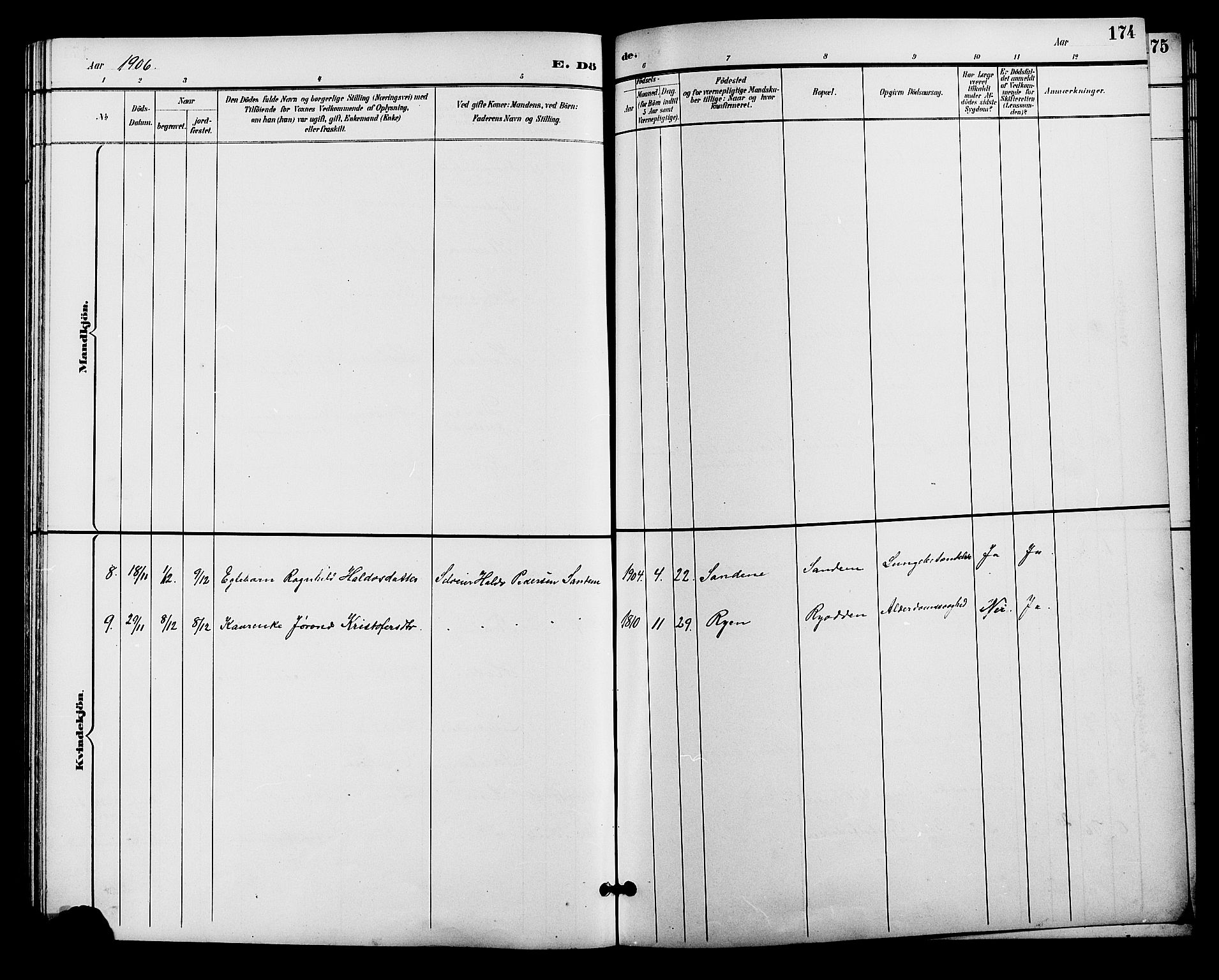 Alvdal prestekontor, SAH/PREST-060/H/Ha/Hab/L0004: Parish register (copy) no. 4, 1894-1910, p. 174