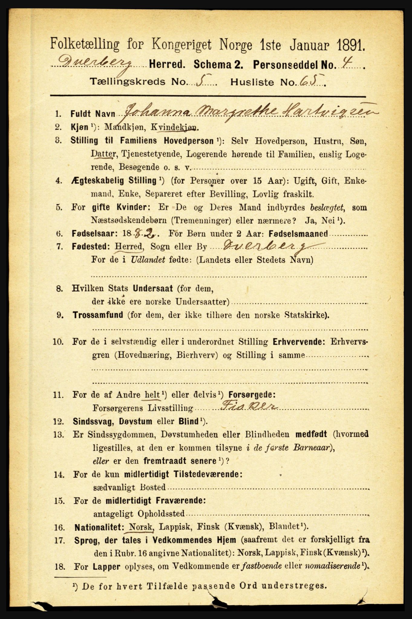 RA, 1891 census for 1872 Dverberg, 1891, p. 2009